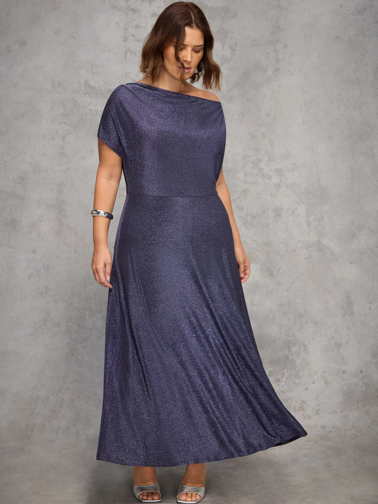 Purple Sparkle Asymmetric Maxi Dress - Image 2