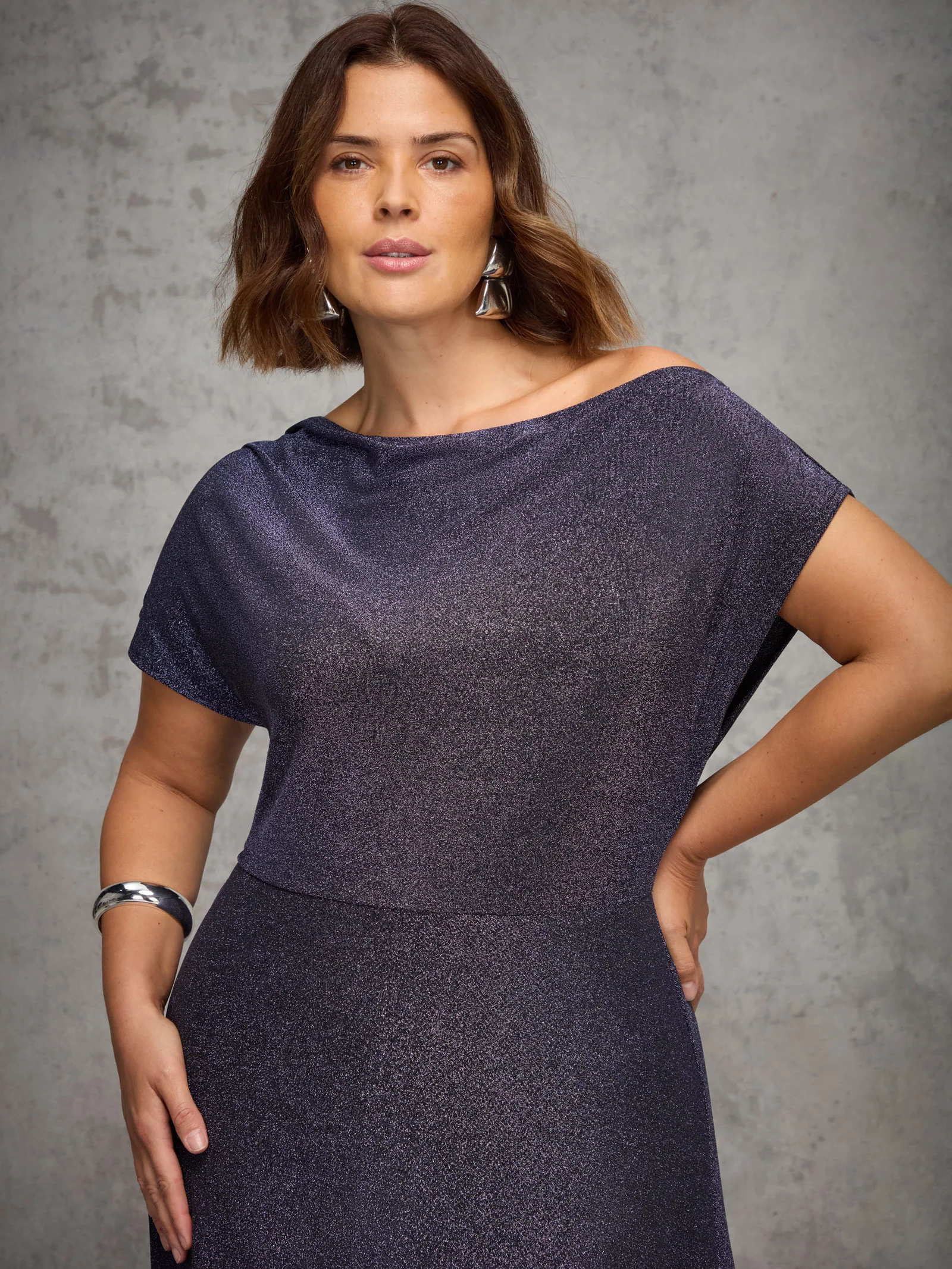 Purple Sparkle Asymmetric Maxi Dress - Image 4