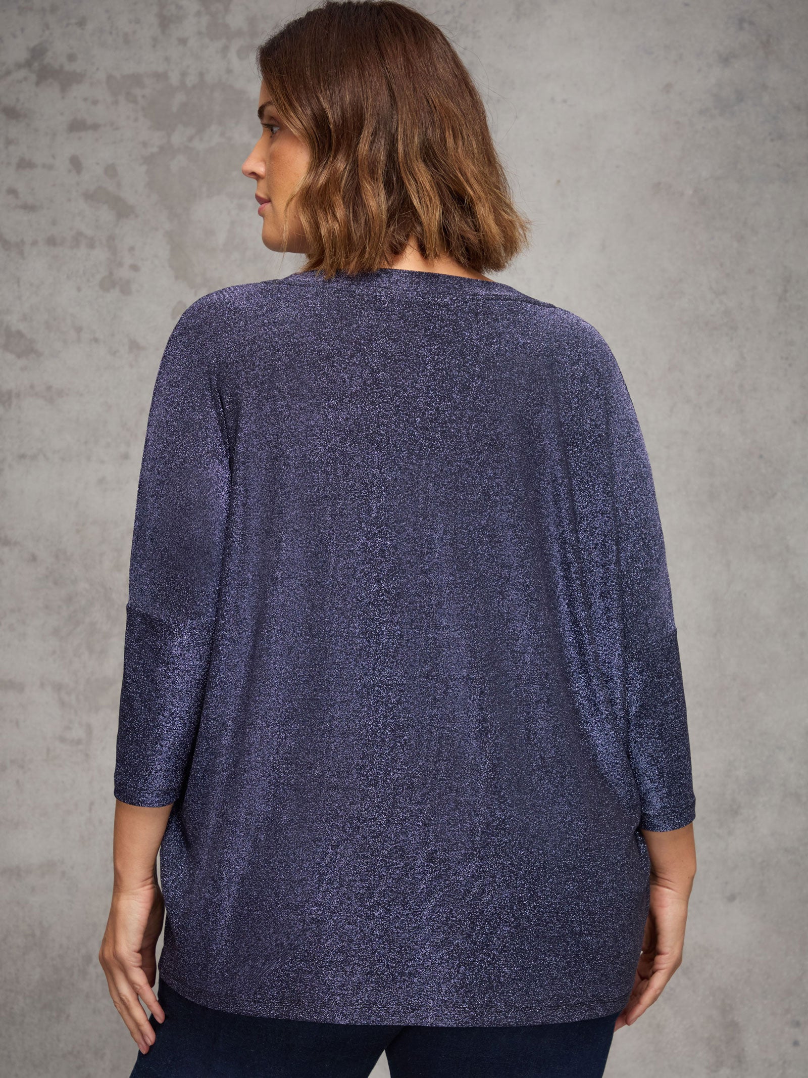 Purple Sparkle Jersey V Neck Top - Image 3