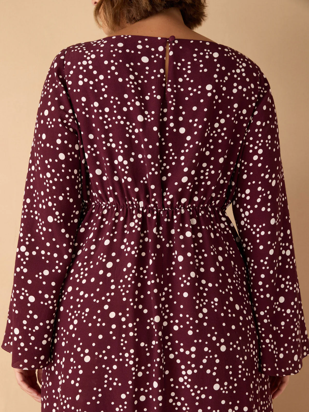Burgundy Spot Print Keyhole Midi Dress - Image 4