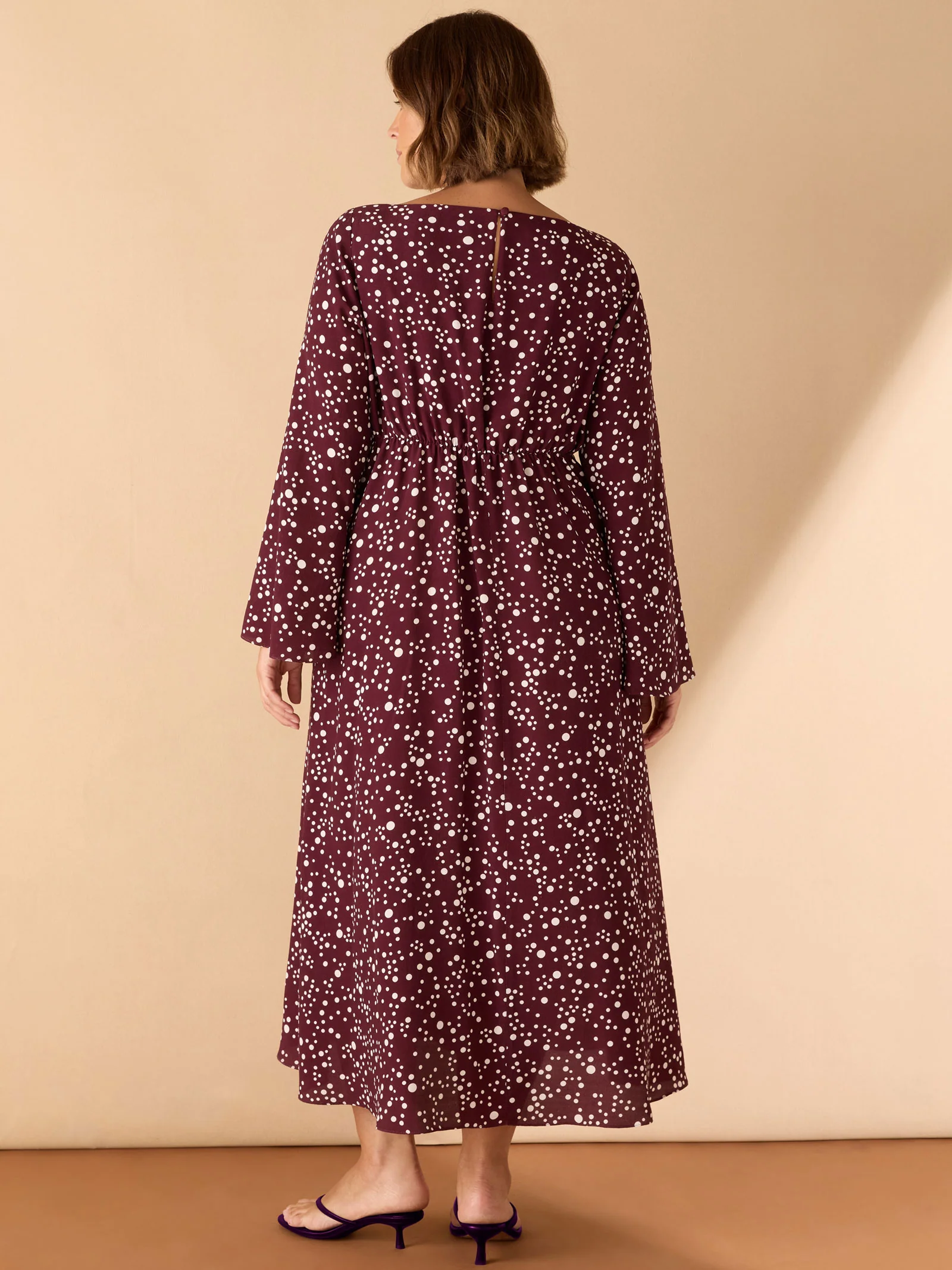 Burgundy Spot Print Keyhole Midi Dress - Image 5