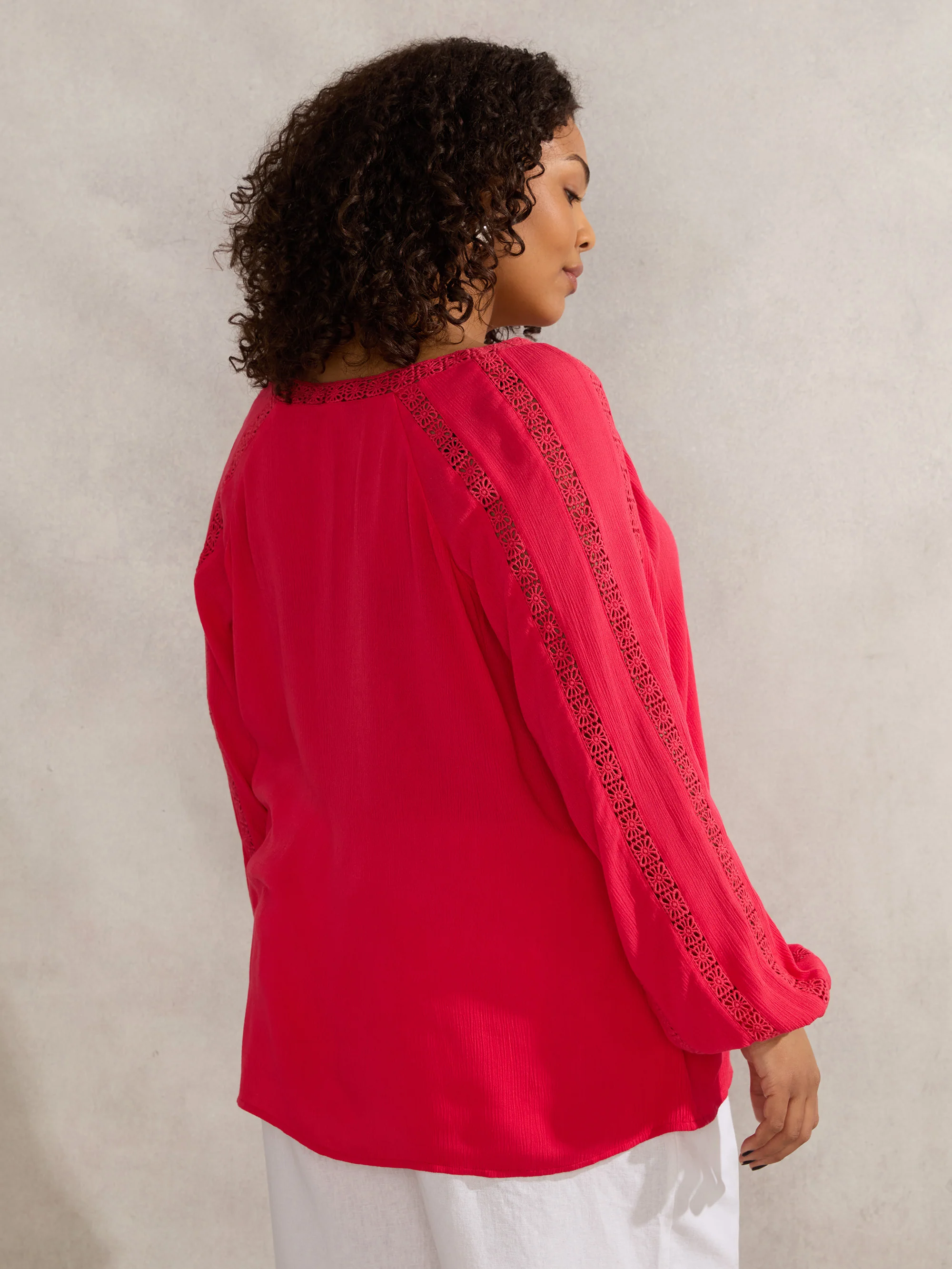 Raspberry Crinkle Crochet Insert Blouse - Image 4