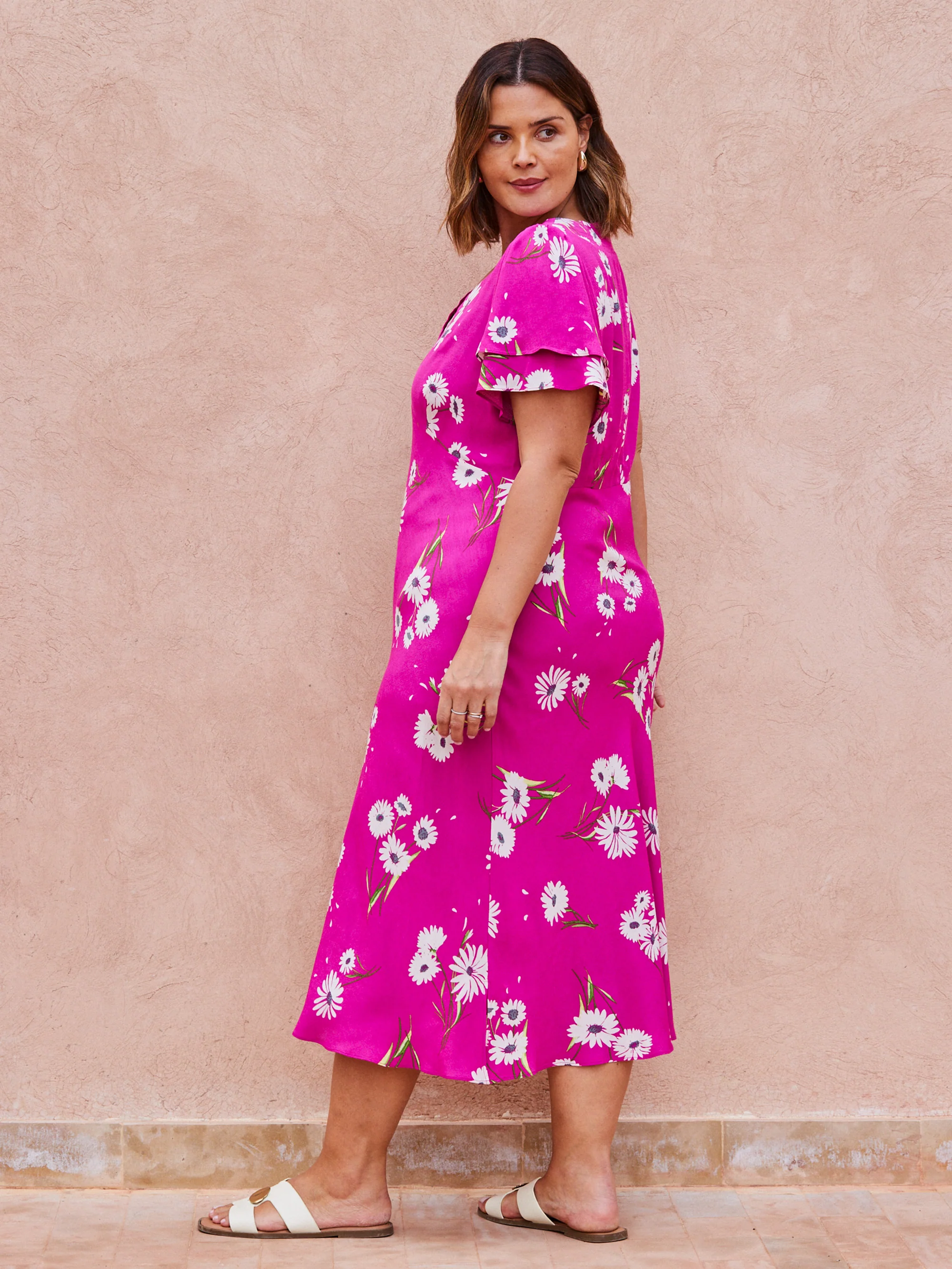 Raspberry Flutter Sleeve Dress - Image 4