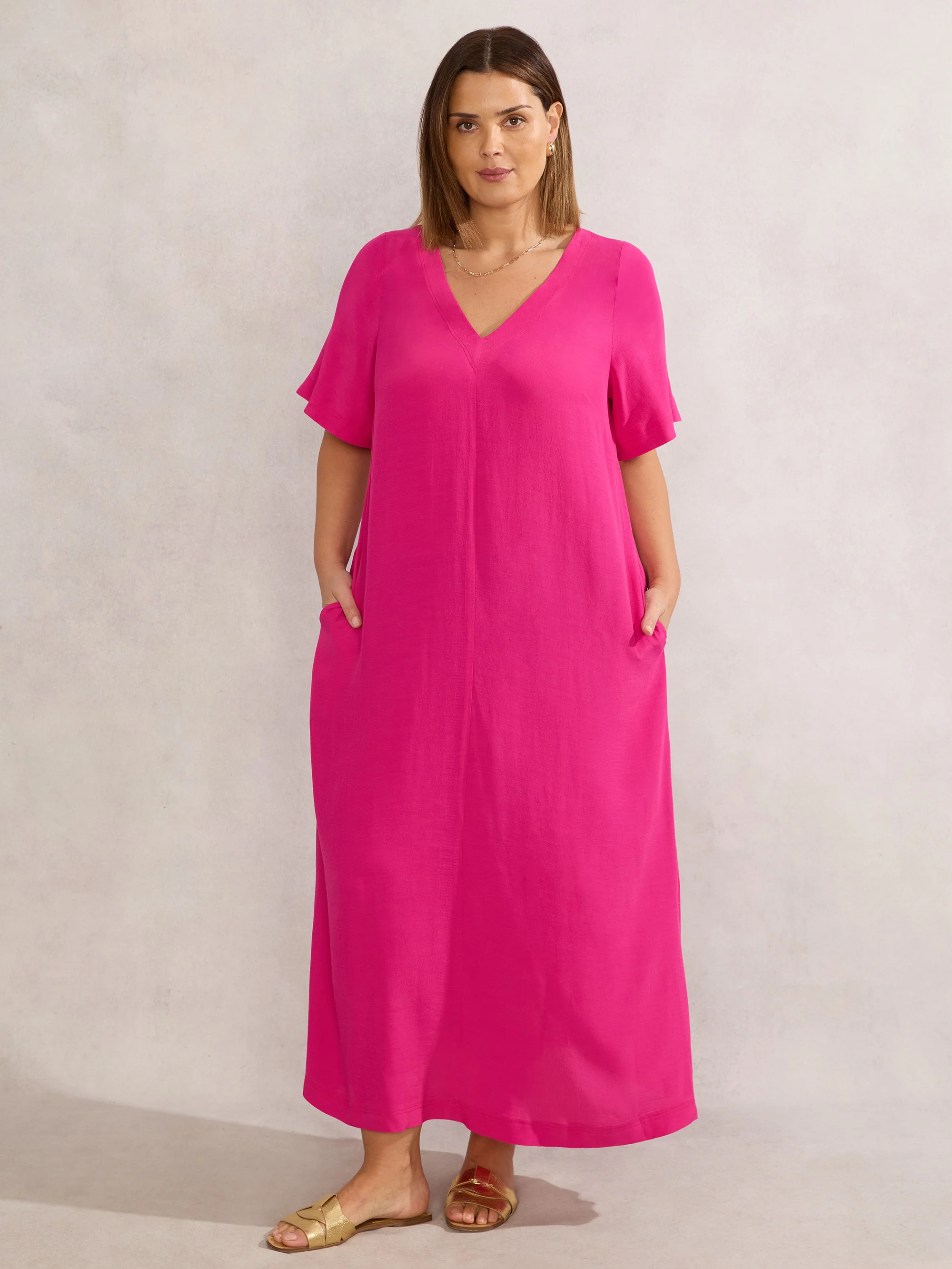 Raspberry V Neck Maxi Dress - Image 2