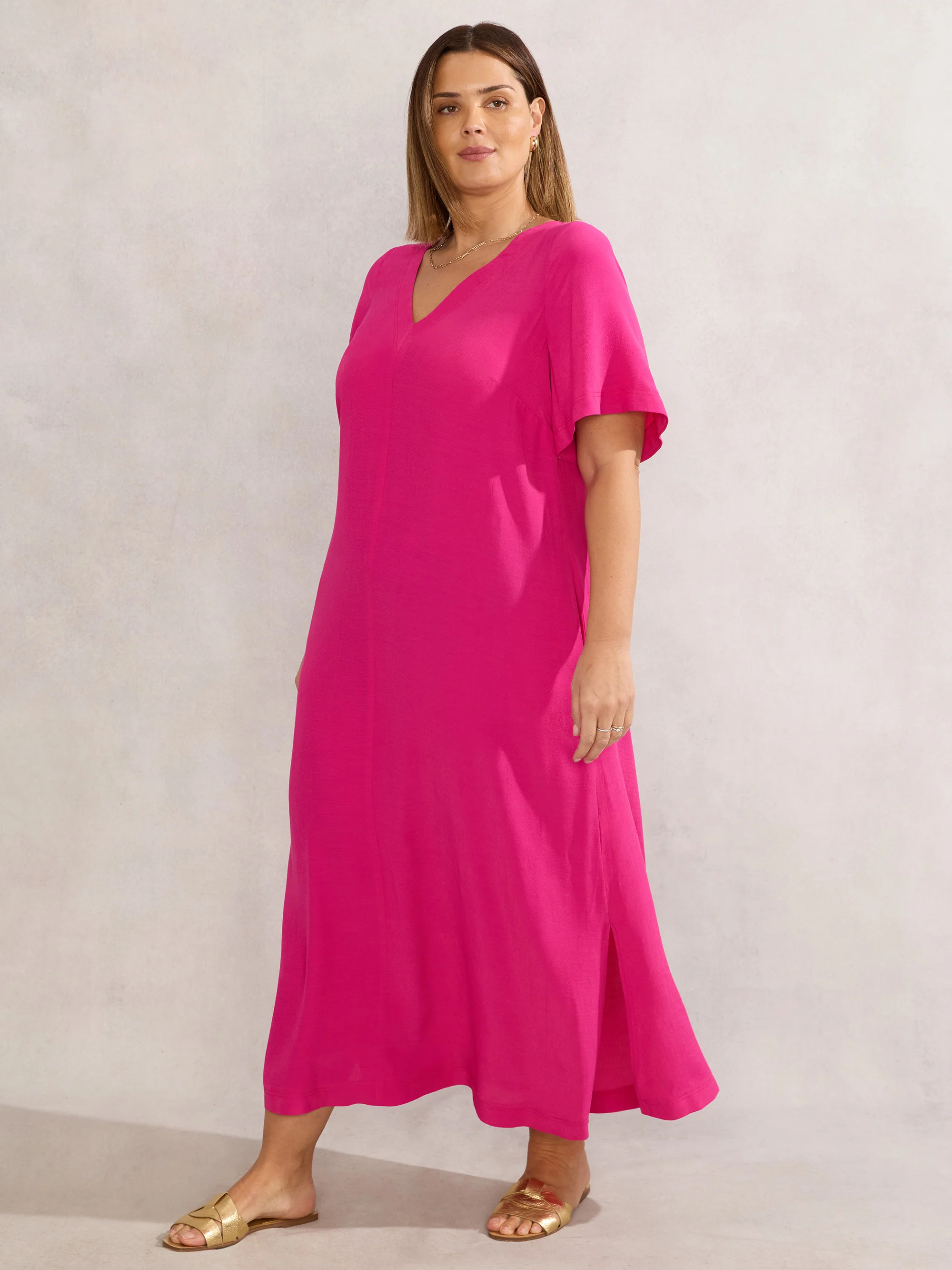 Raspberry V Neck Maxi Dress - Image 3