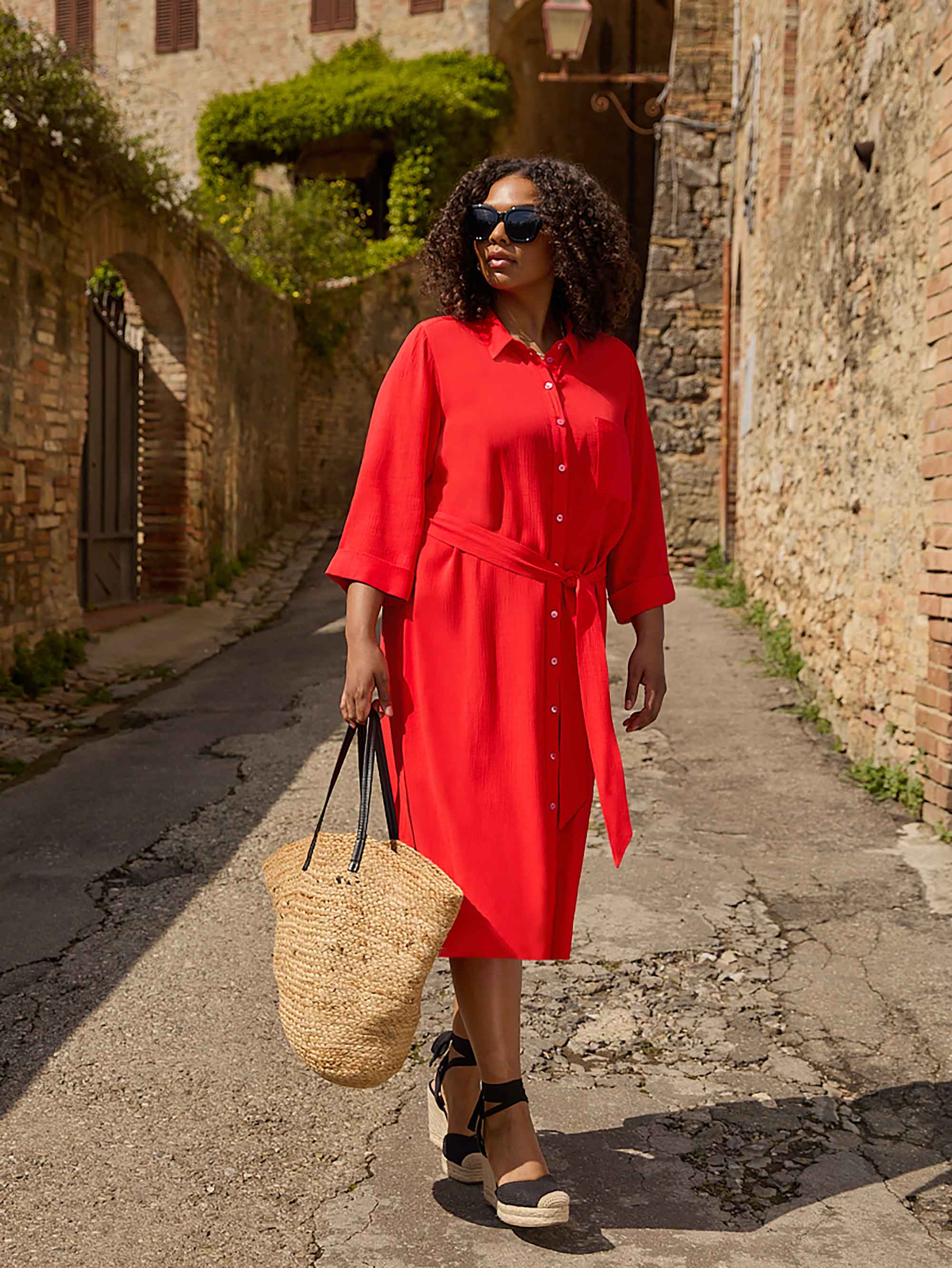 Red Belted Shirt Dress - Image 2