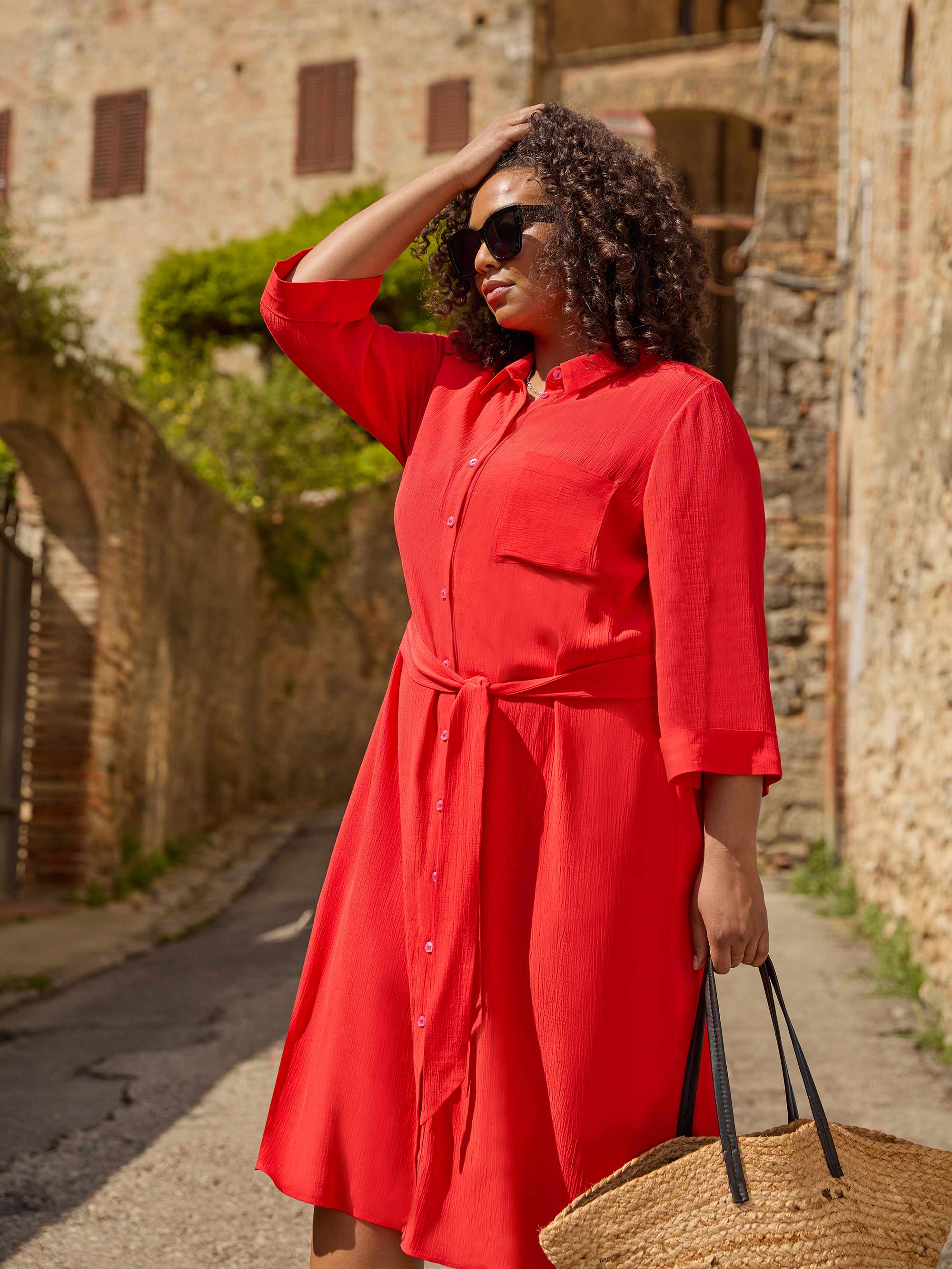 Red Belted Shirt Dress - Image 3
