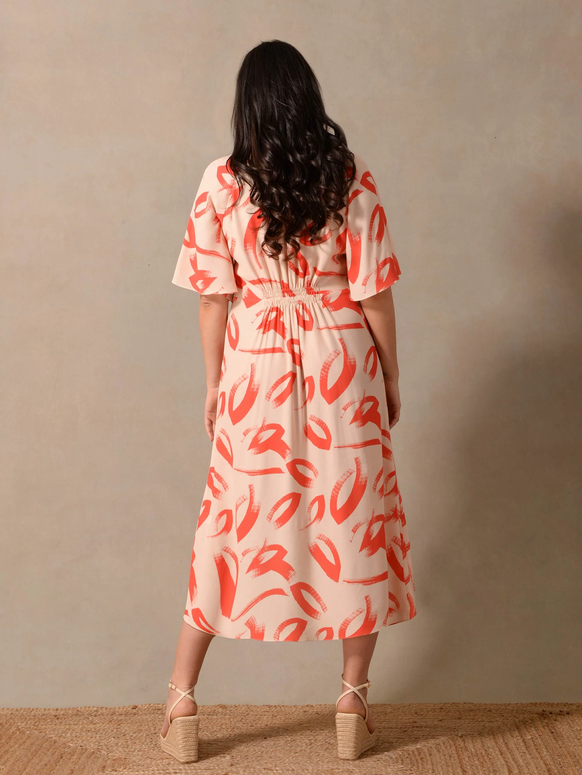Red Brushstroke Print Pleat Front Shirt Dress - Image 5