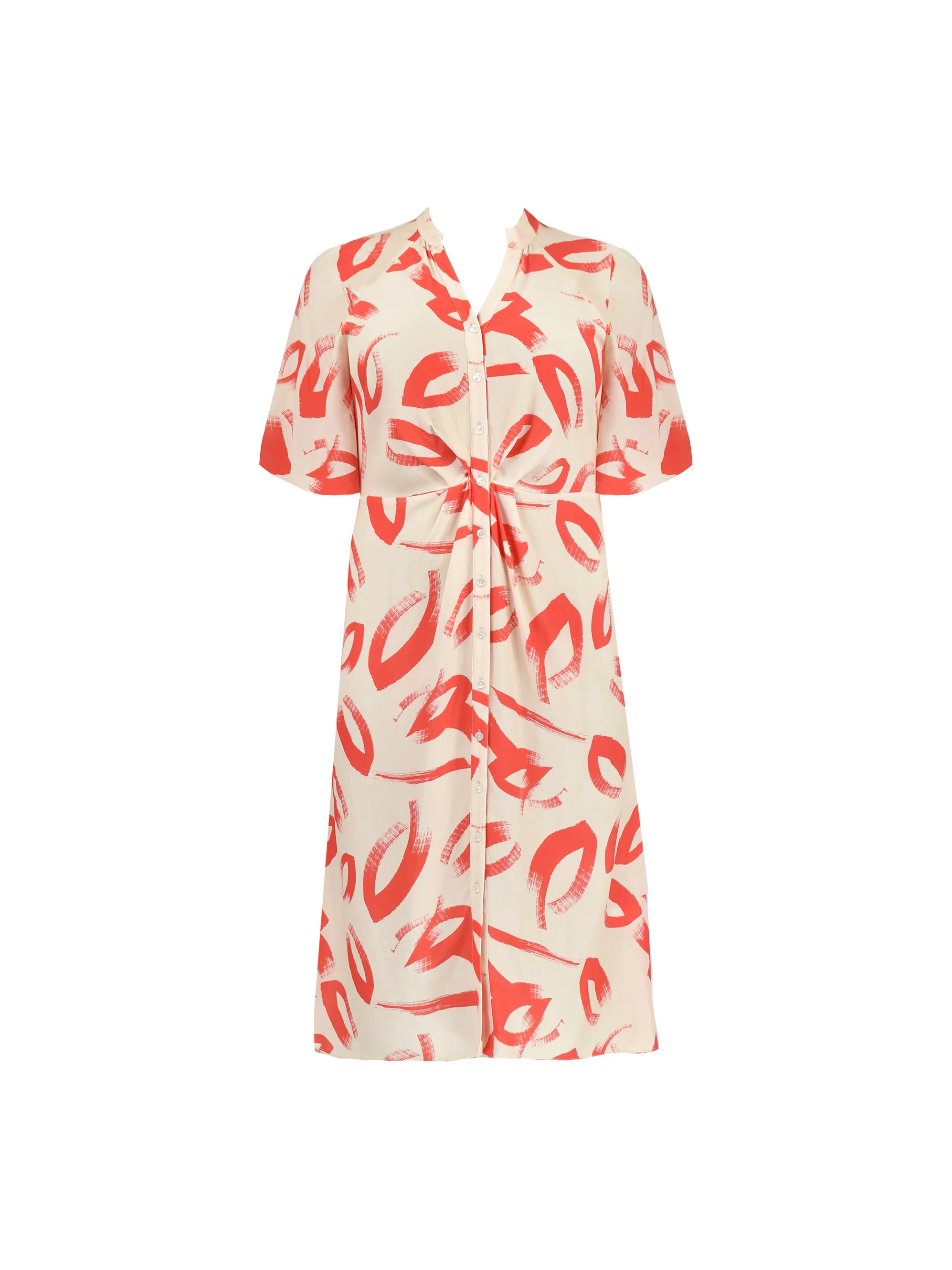 Red Brushstroke Print Pleat Front Shirt Dress - Image 6