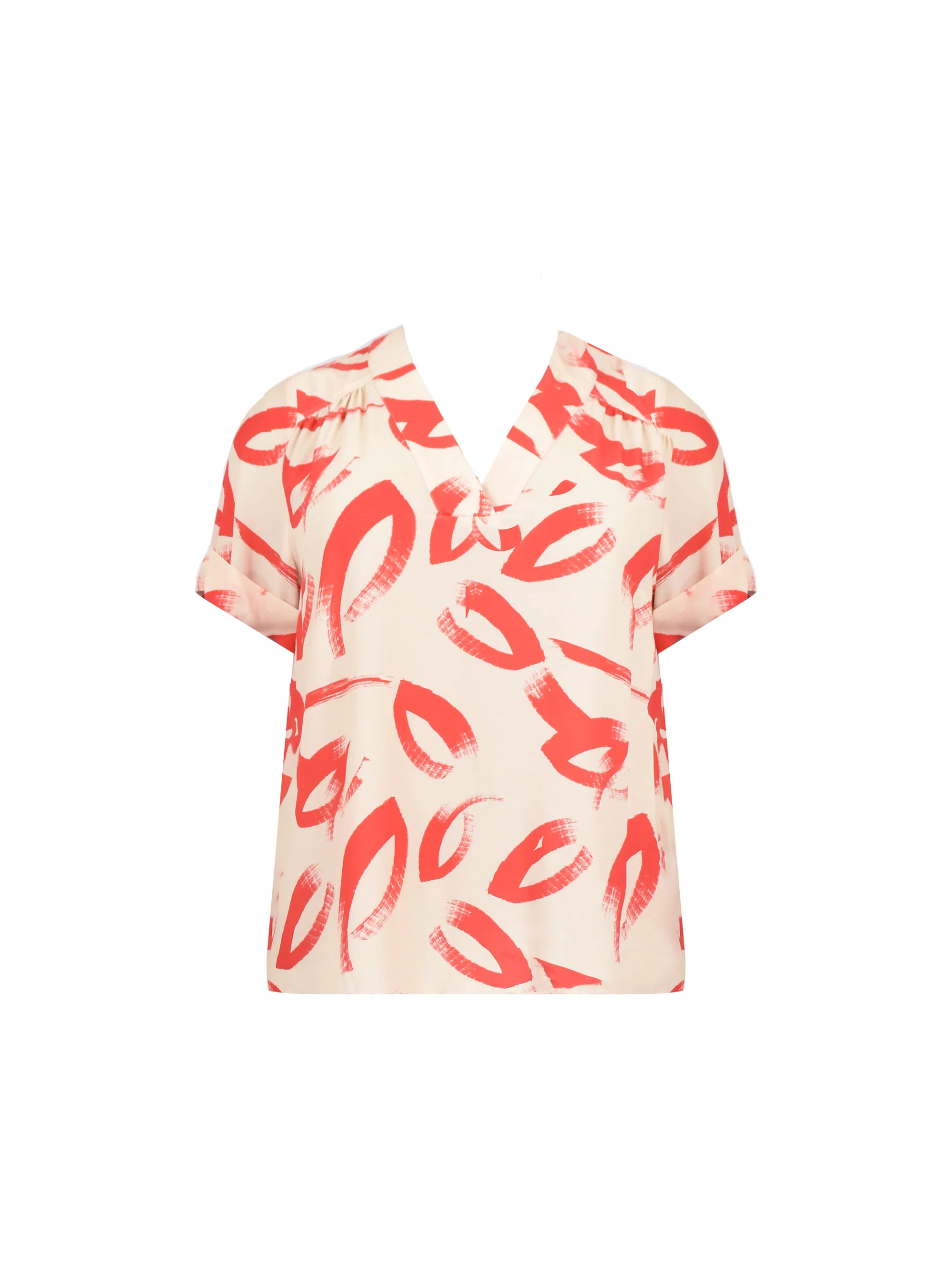 Red Brushstroke Print V-Neck Blouse - Image 4