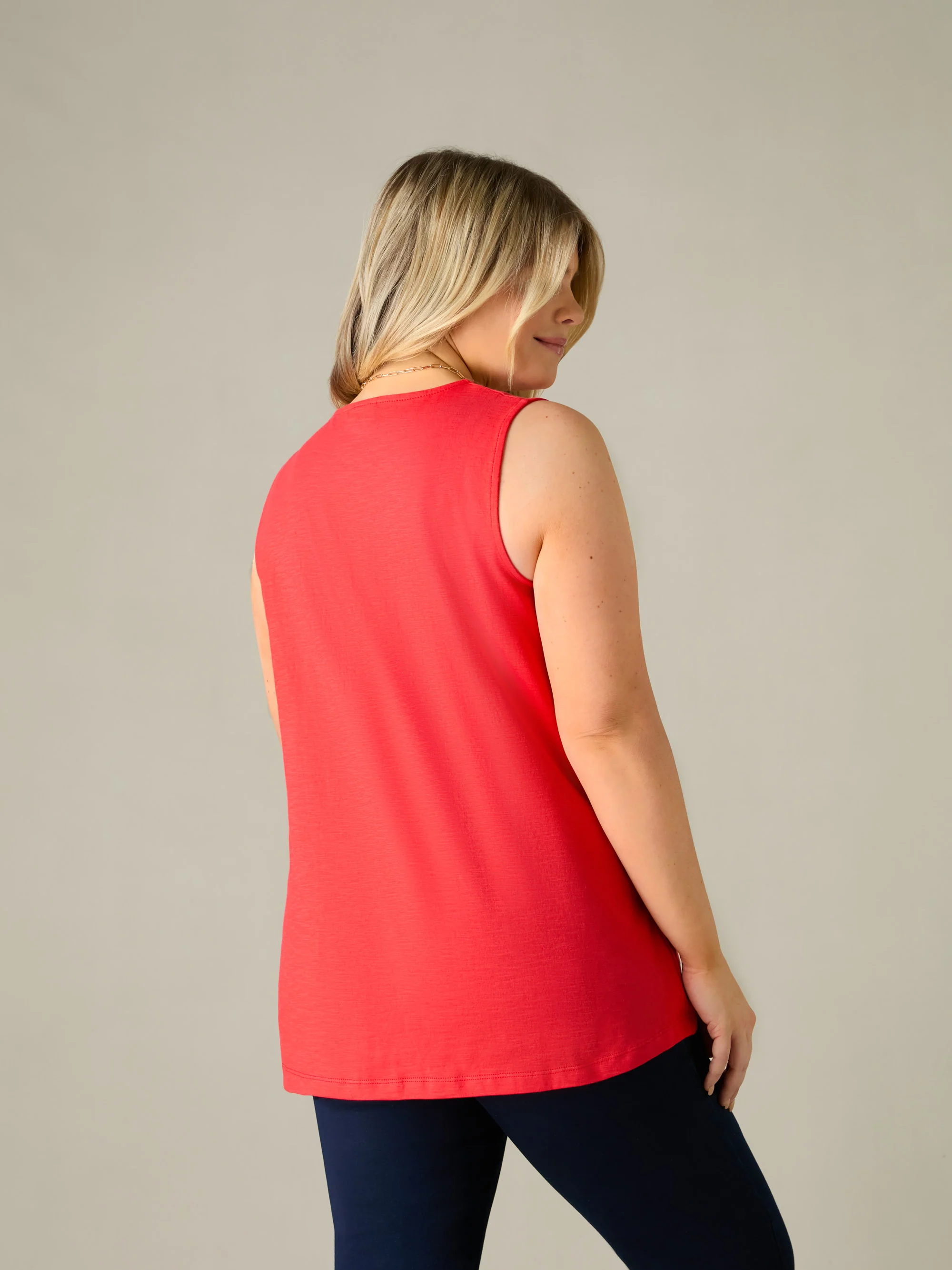 Red Cotton Slub V-Neck Vest - Image 3