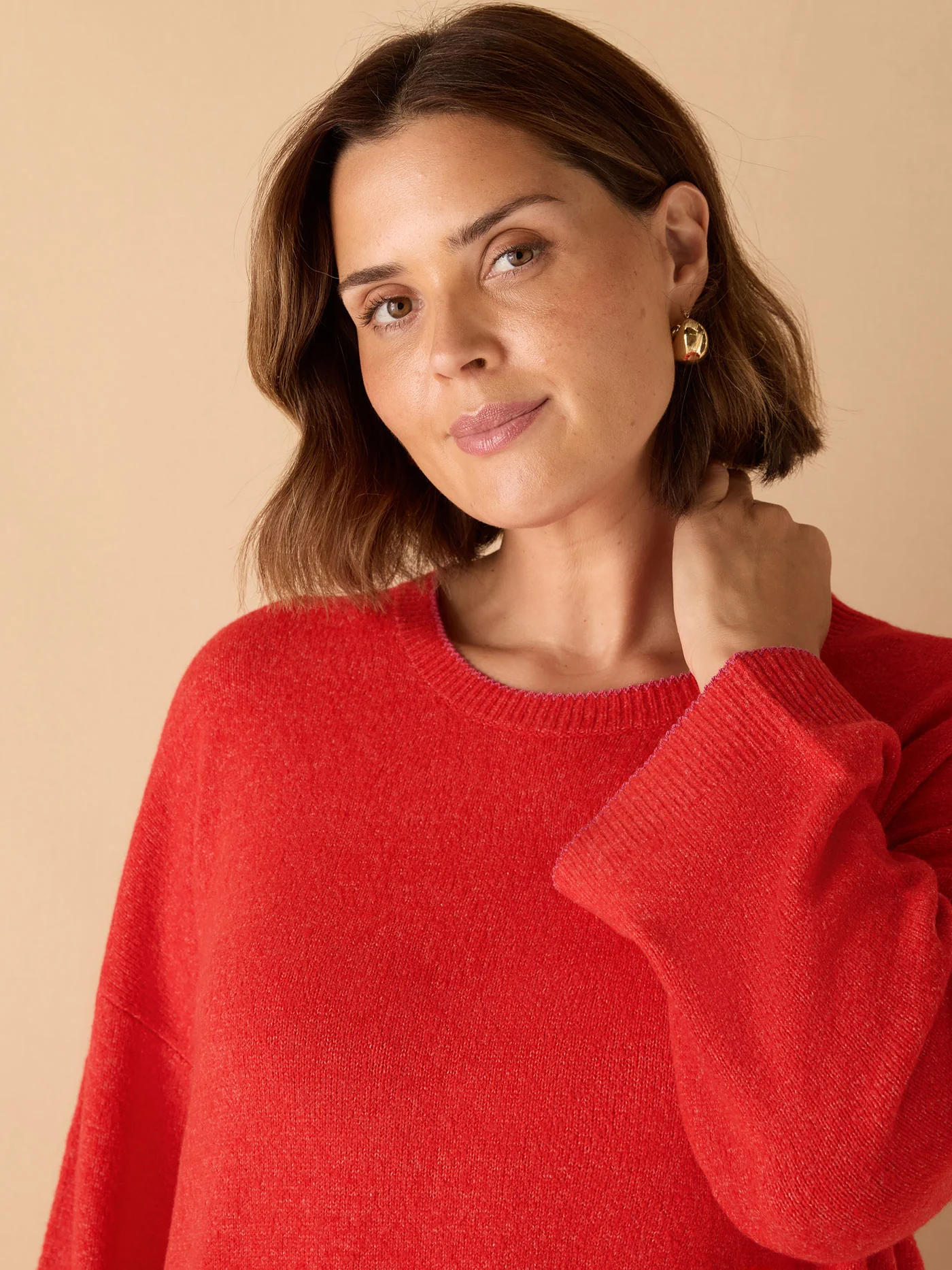 Red Crew Neck Contrast Stitch Knit Jumper - Image 3
