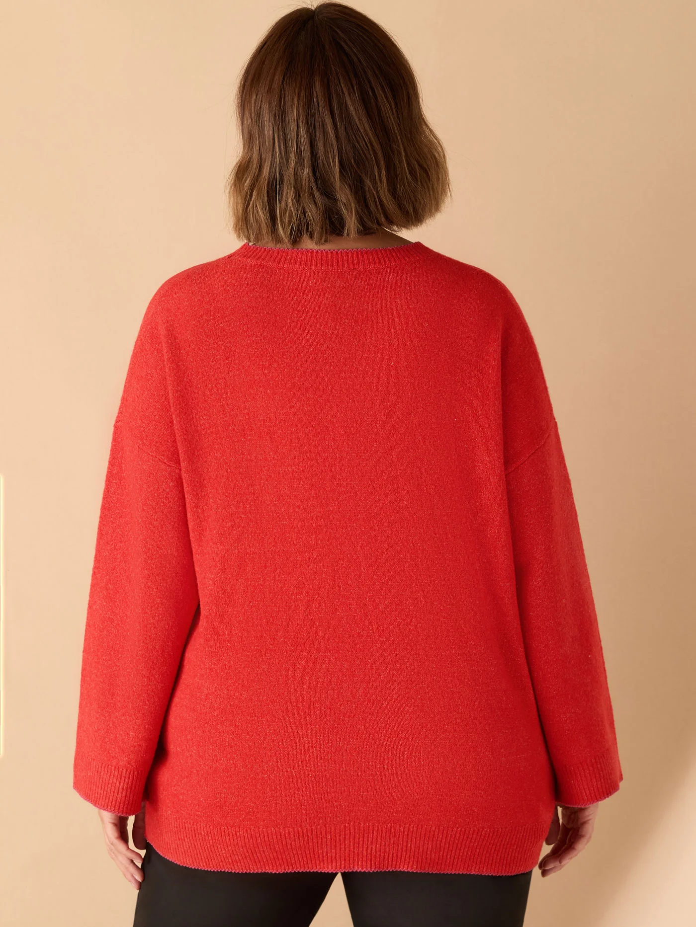 Red Crew Neck Contrast Stitch Knit Jumper - Image 4