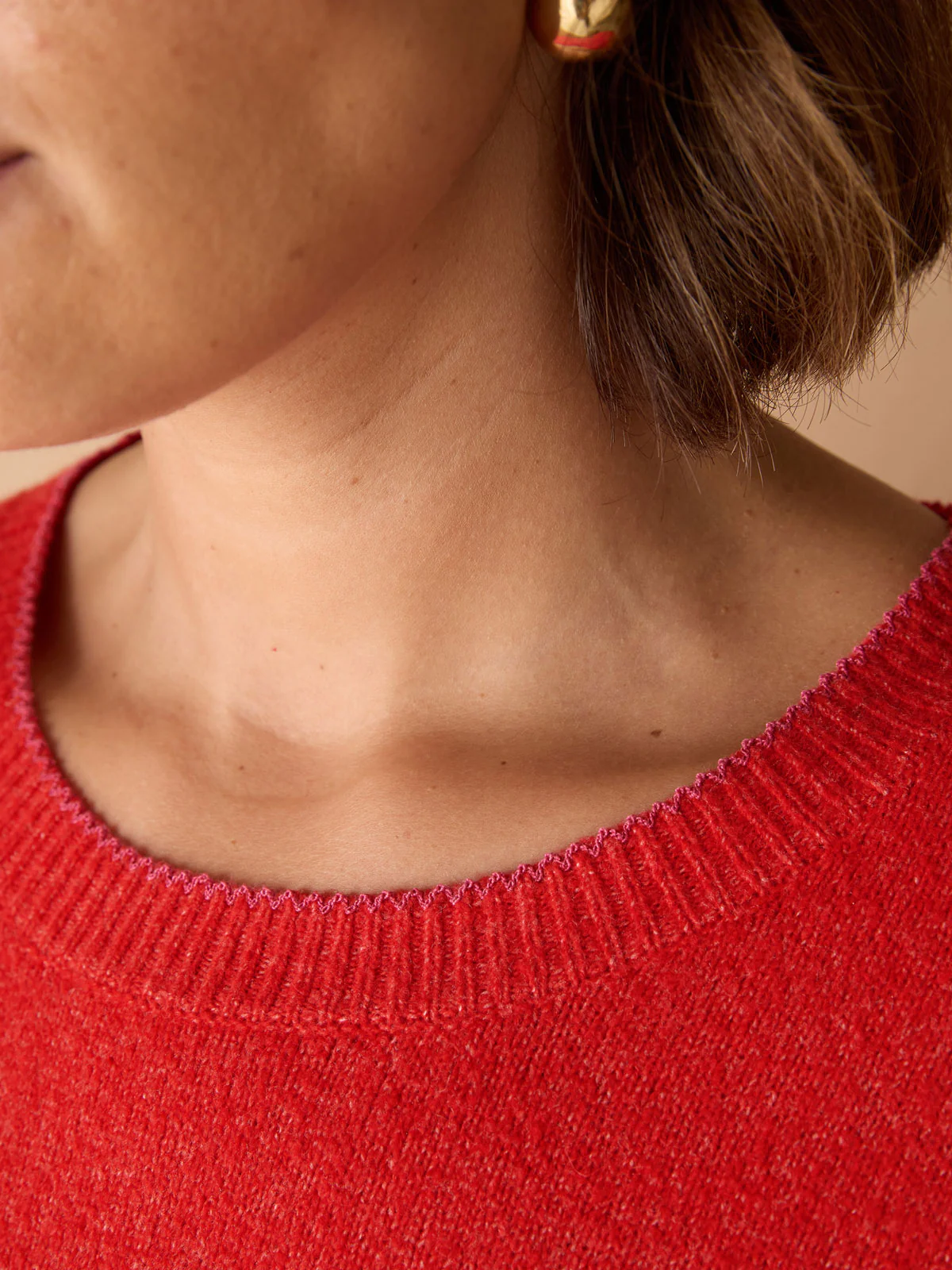 Red Crew Neck Contrast Stitch Knit Jumper - Image 5