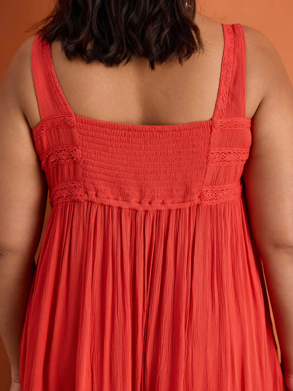 Red Crinkle Pintuck Lace Trim Midaxi Dress - Image 6