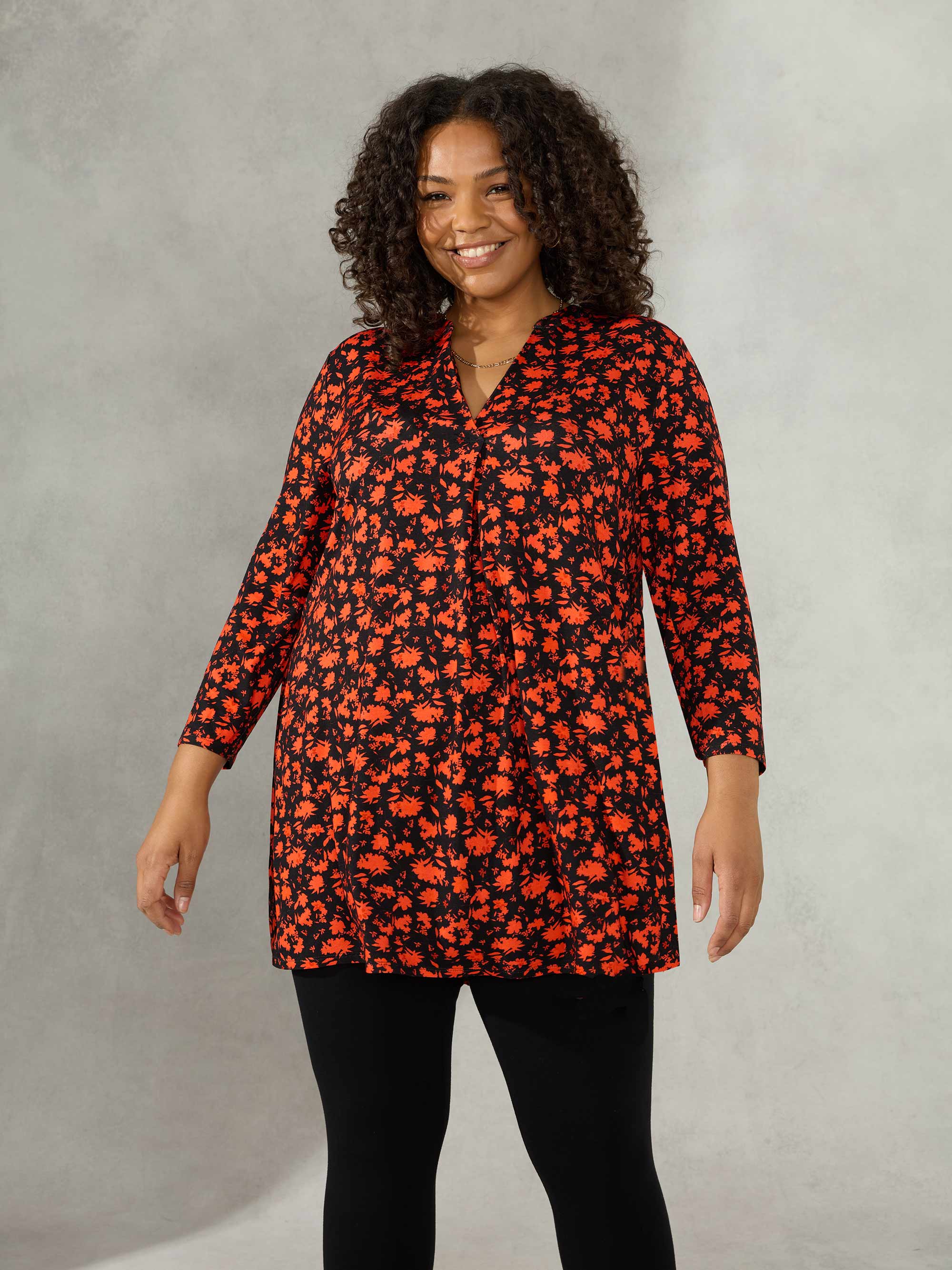 Red Ditsy Jersey Pleat Front Tunic - Image 2