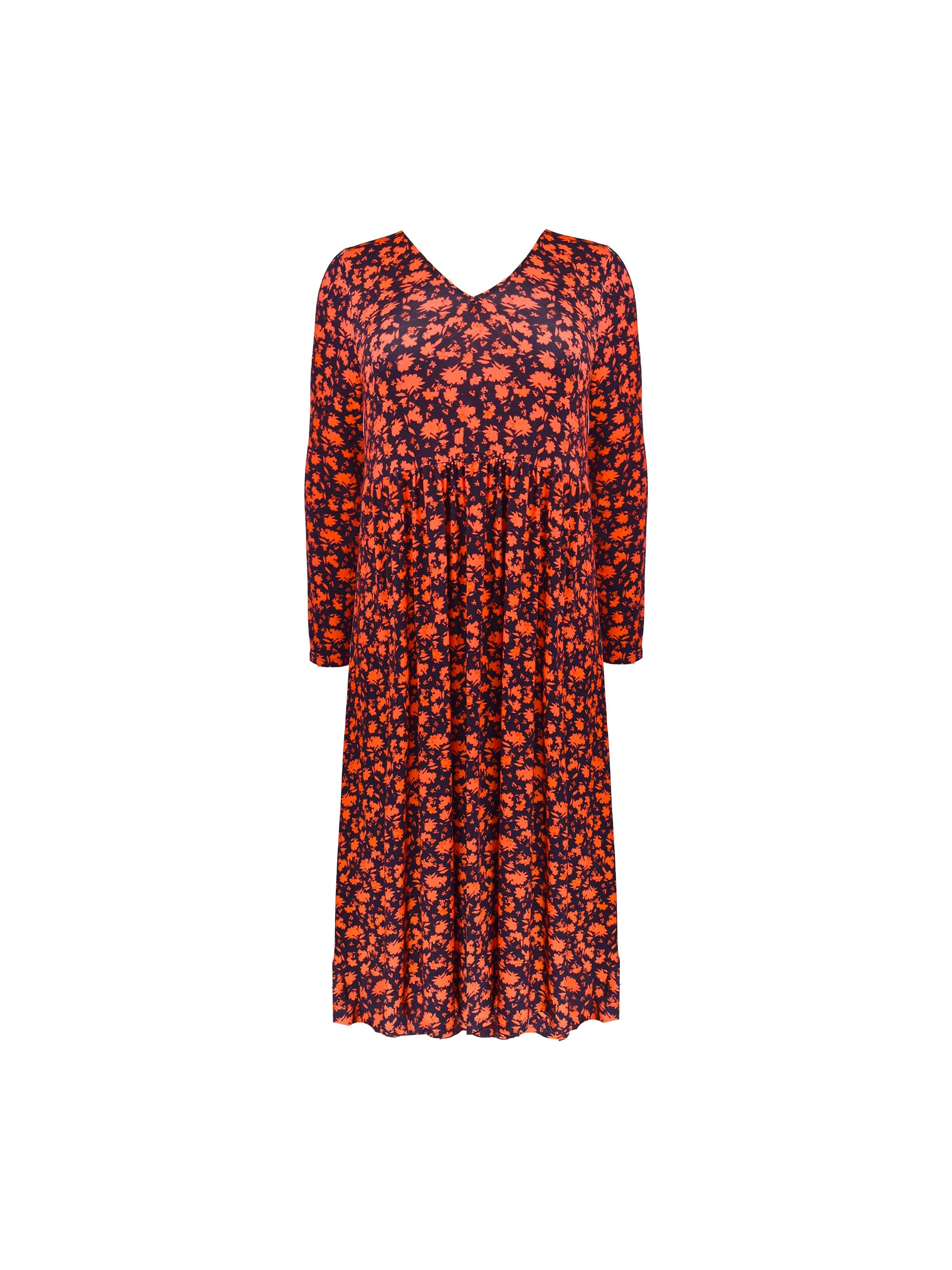 Red Ditsy Jersey V-Neck Swing Midi Dress - Image 5