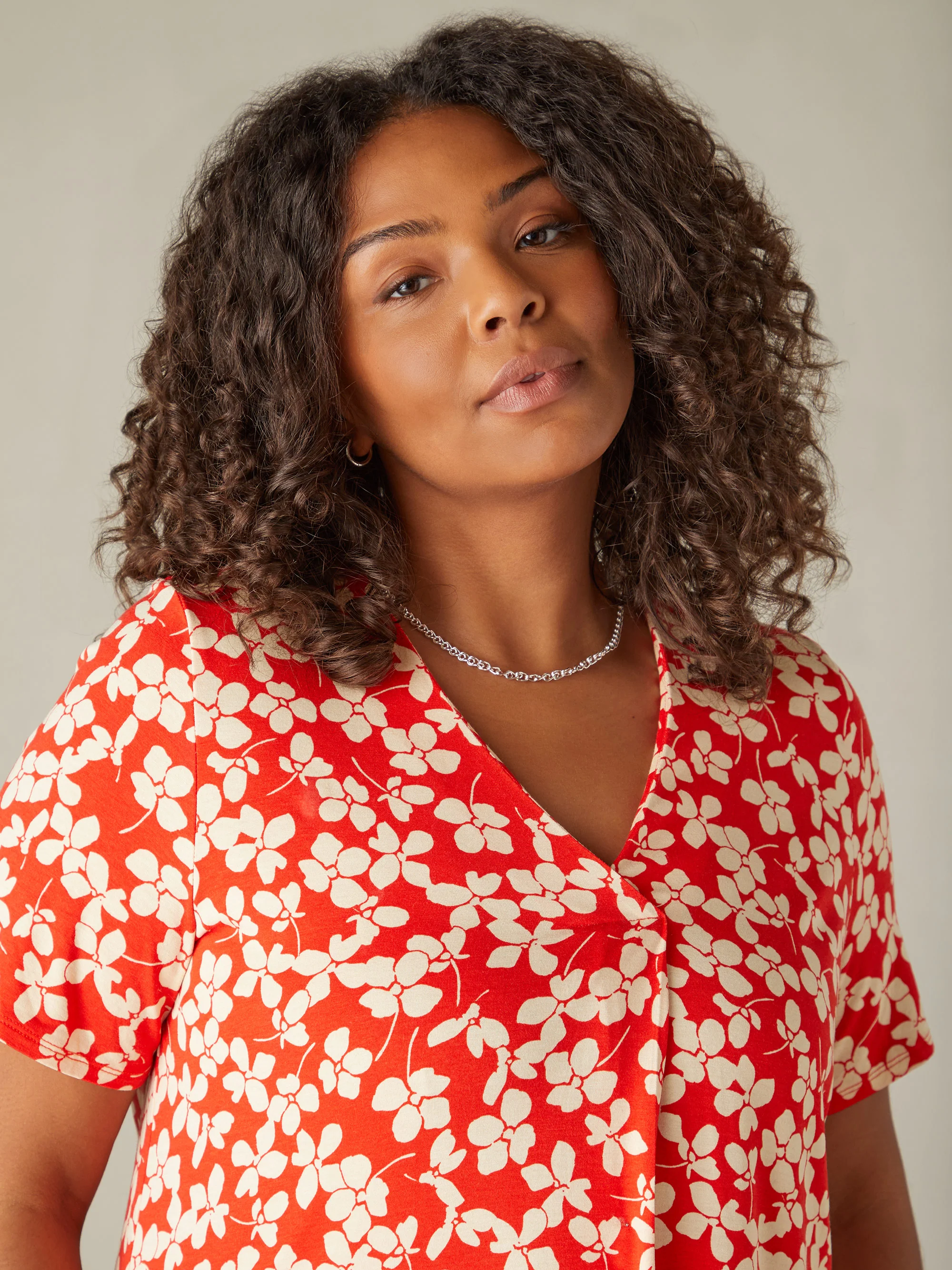 Red Ditsy Print Jersey Pleat Front Top - Image 4
