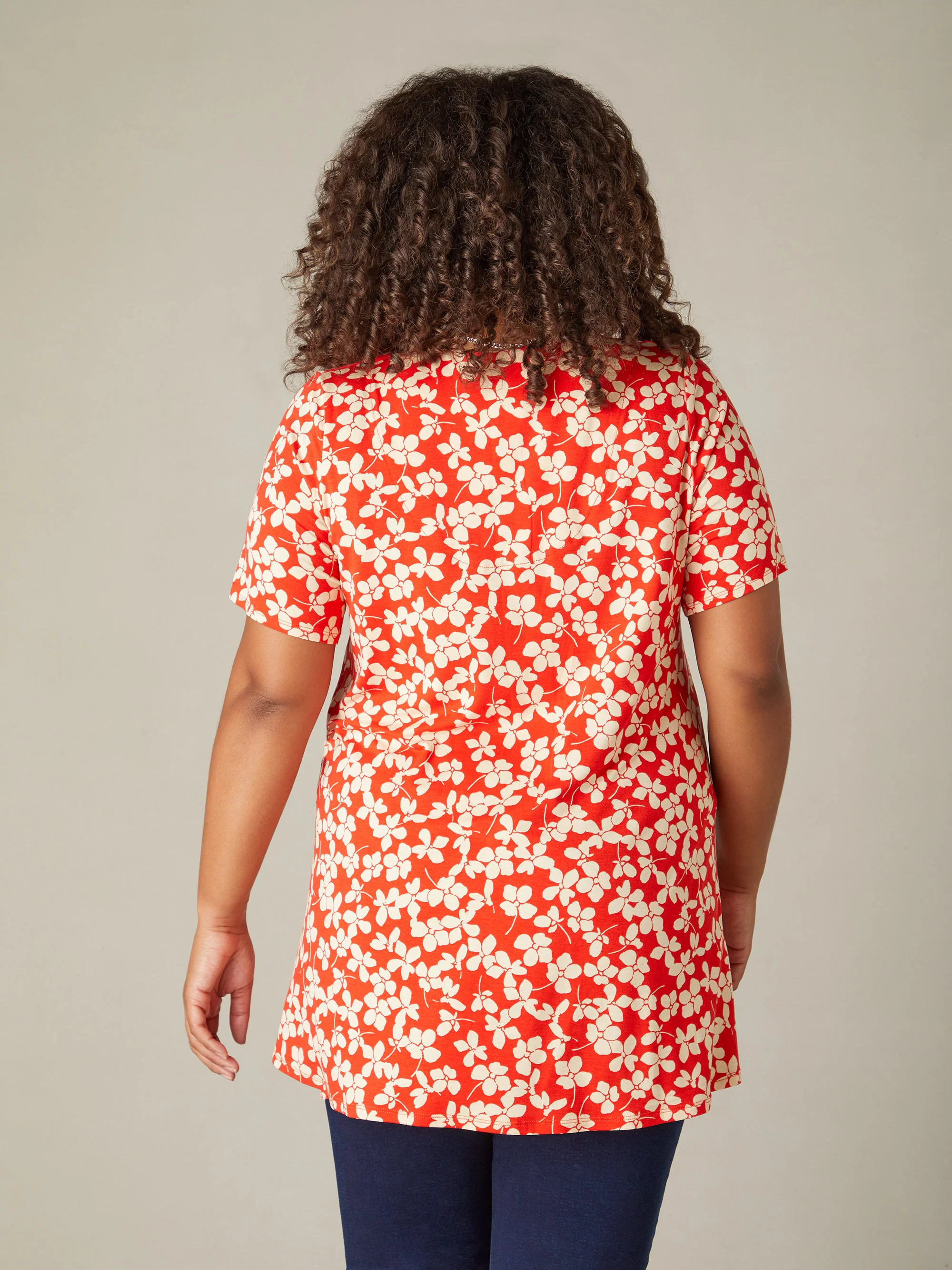 Red Ditsy Print Jersey Pleat Front Top - Image 5