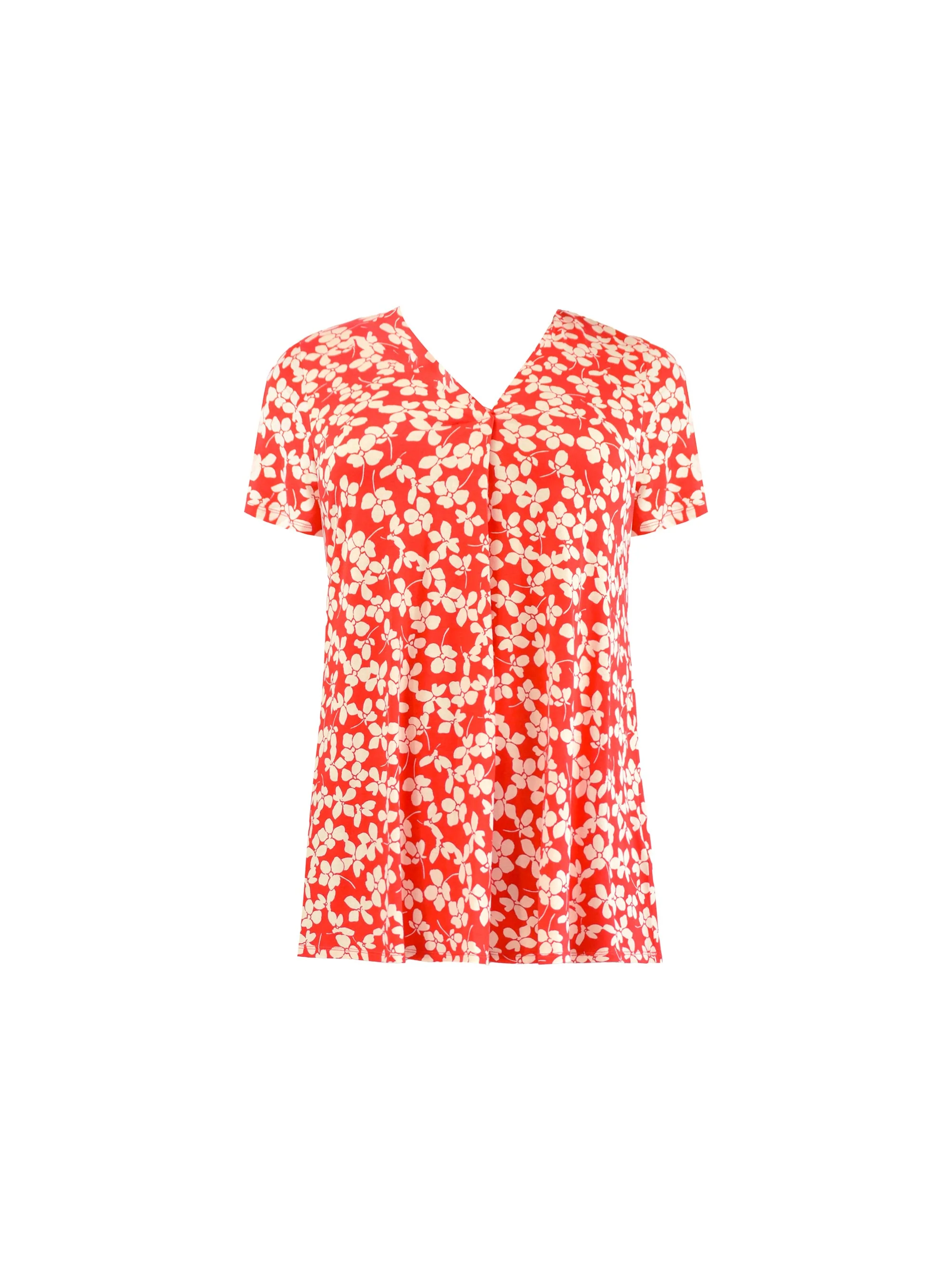 Red Ditsy Print Jersey Pleat Front Top - Image 7