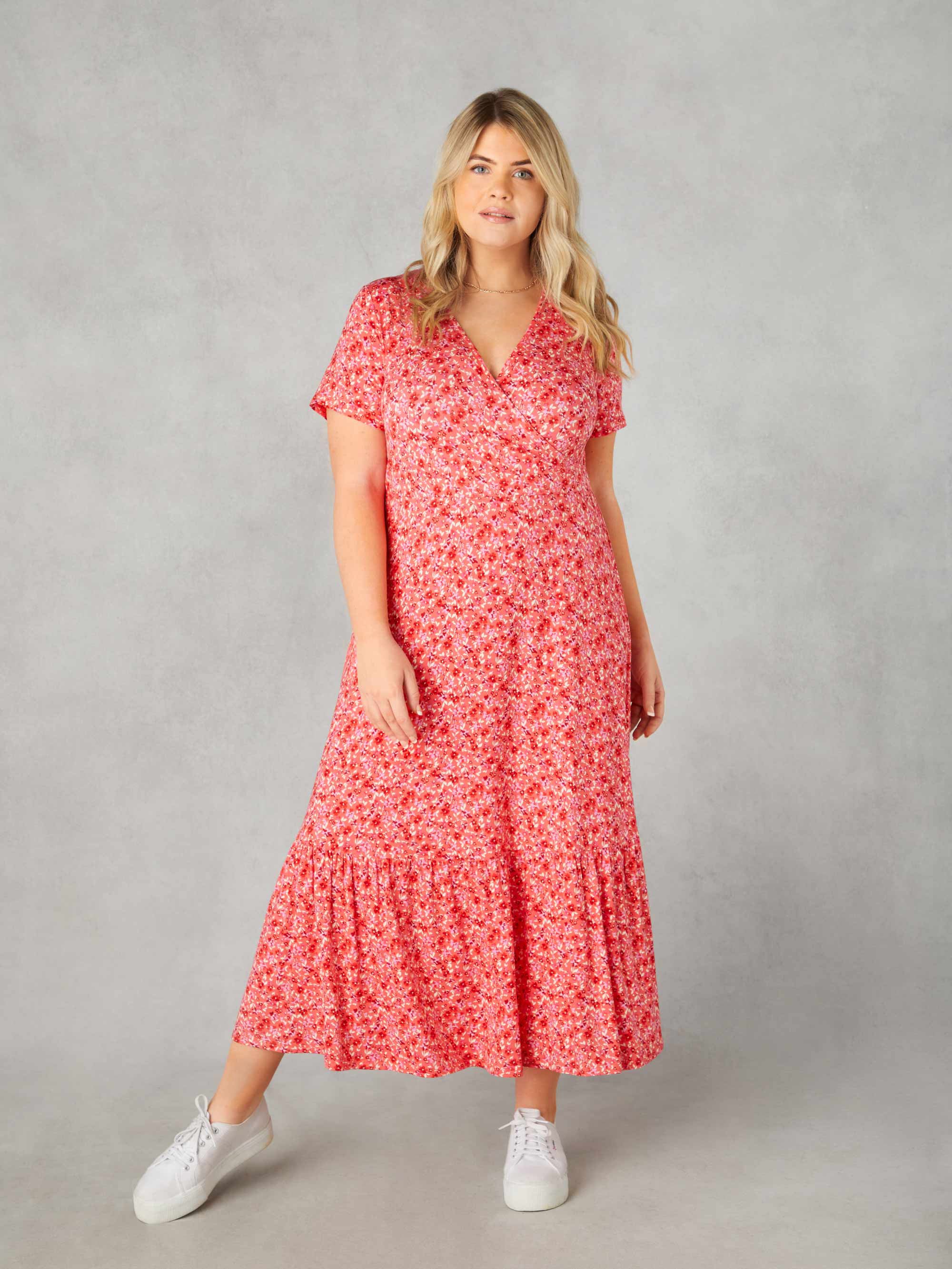 Pink Ditsy Print Jersey Wrap Dress - Image 3