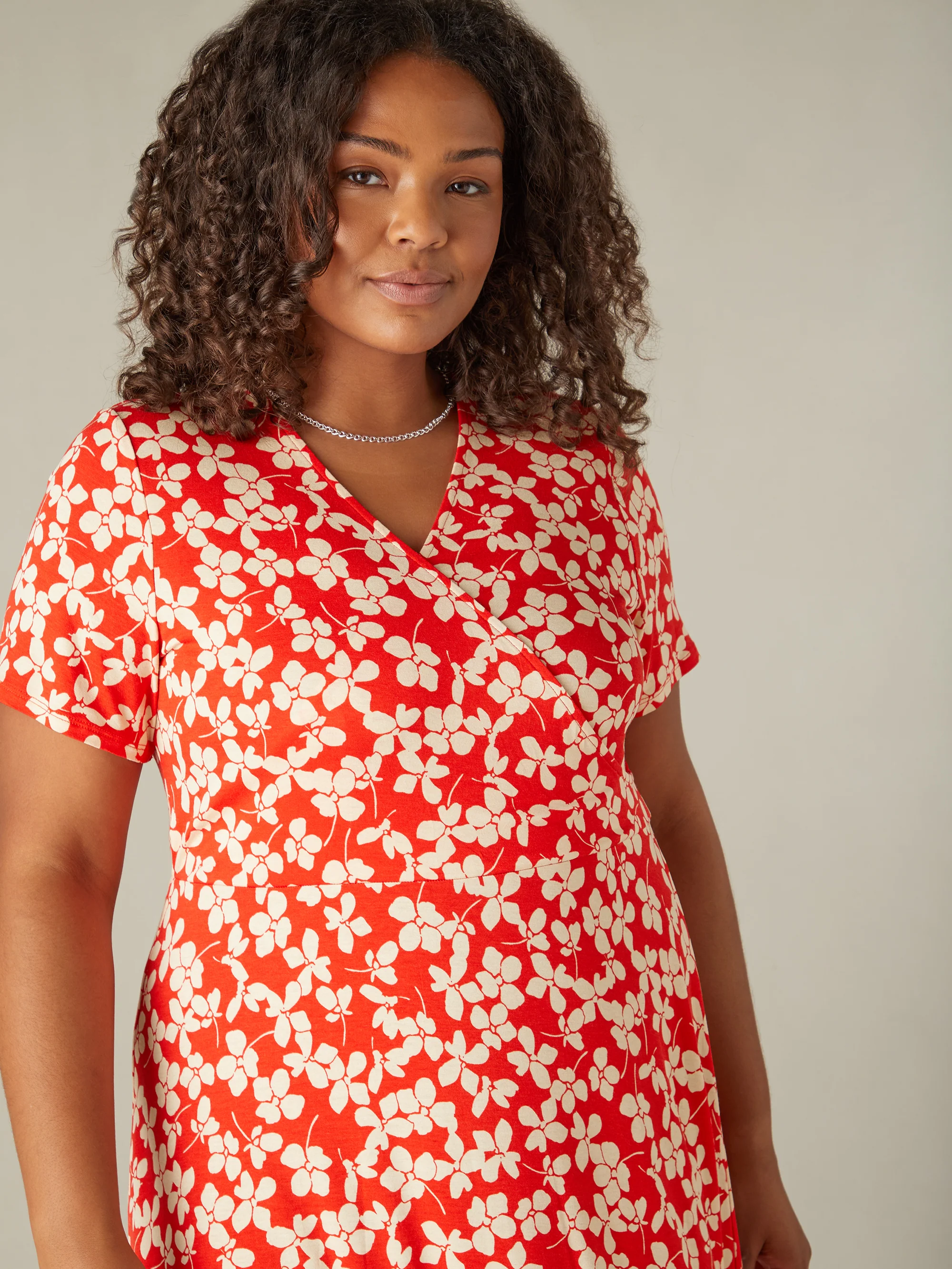 Red Ditsy Print Jersey Wrap Midi Dress - Image 4