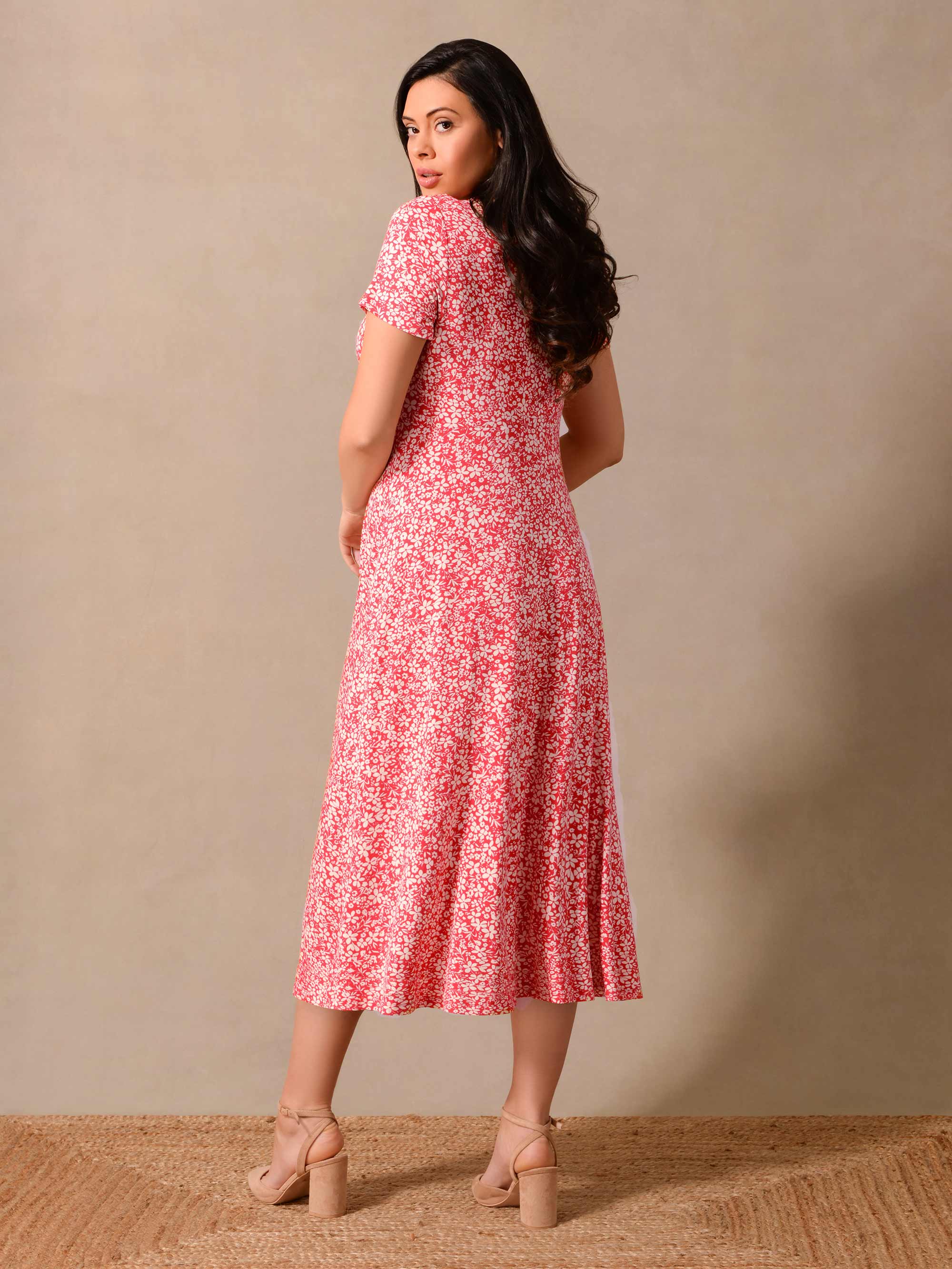 Red Ditsy Print Wrap Jersey Midi Dress - Image 5
