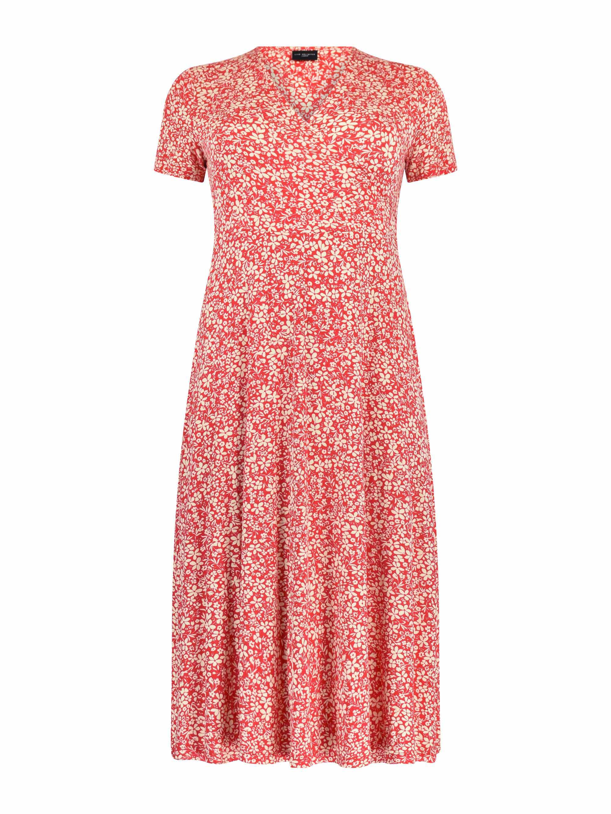 Red Ditsy Print Wrap Jersey Midi Dress - Image 6