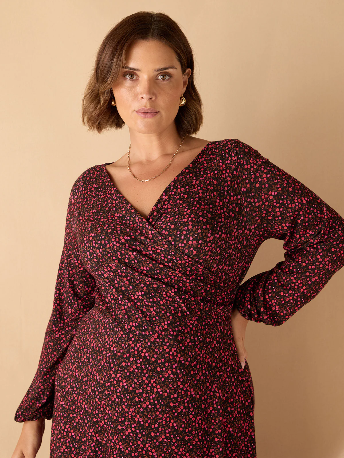 Red Ditsy Floral Jersey Wrap Dress - Image 3
