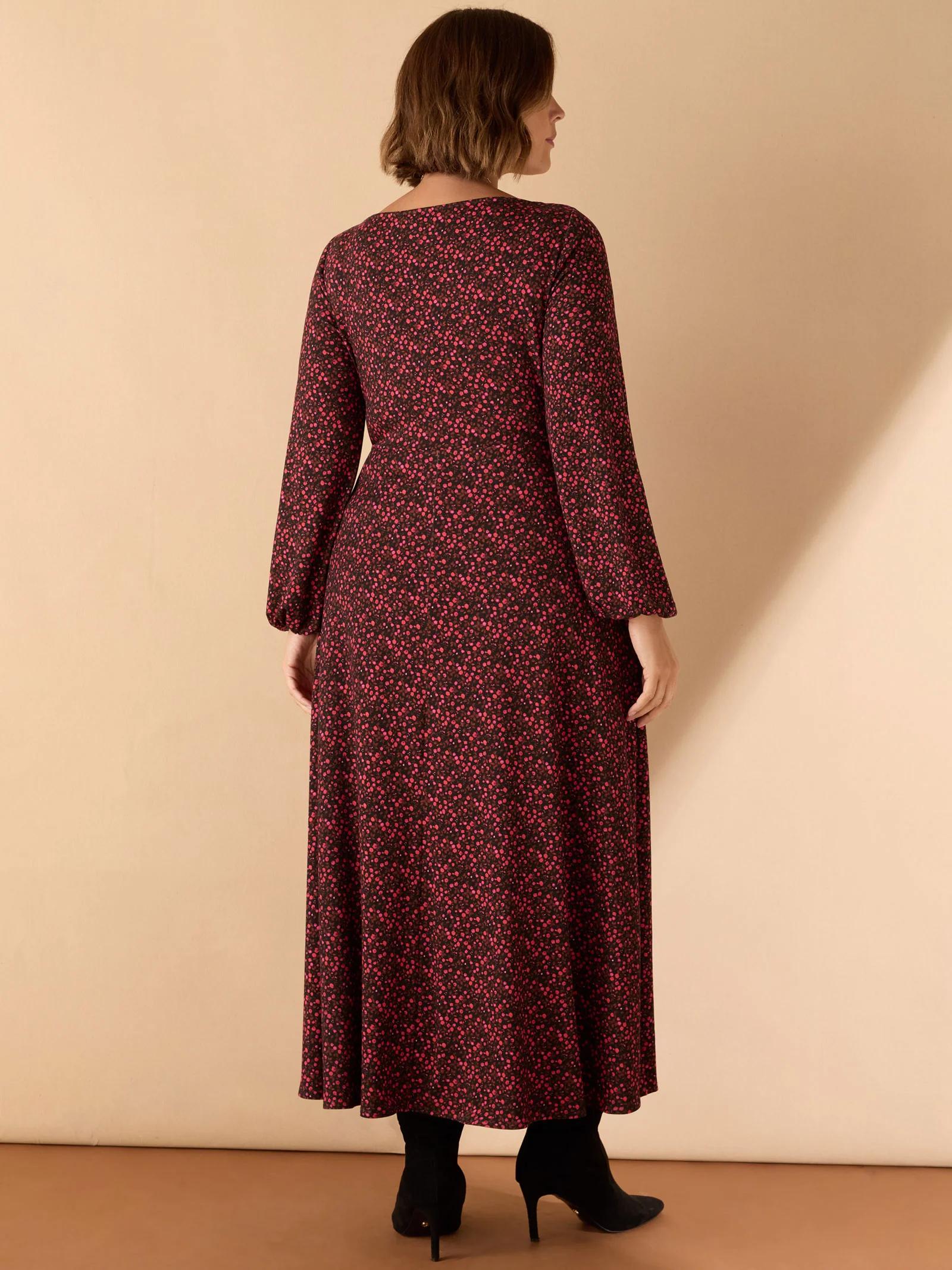 Red Ditsy Floral Jersey Wrap Dress - Image 4