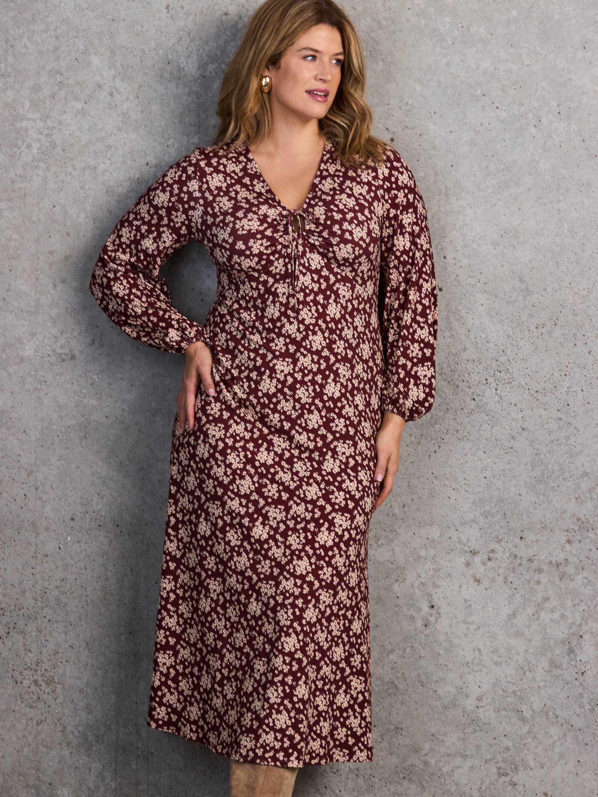 Red Ditsy Tie Keyhole Jersey Dress - Image 2