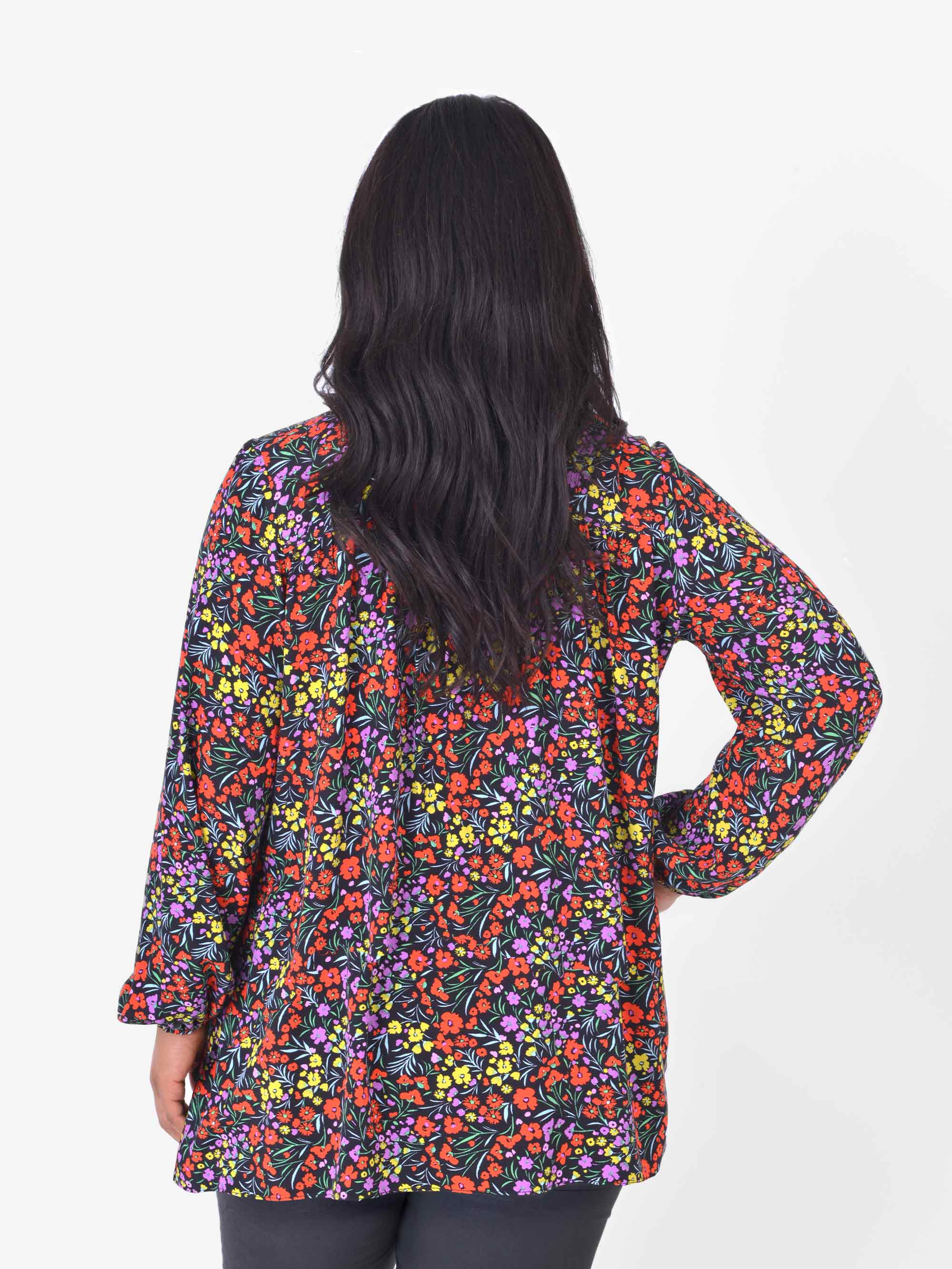 Red Ditsy Tie Neck Top - Image 4