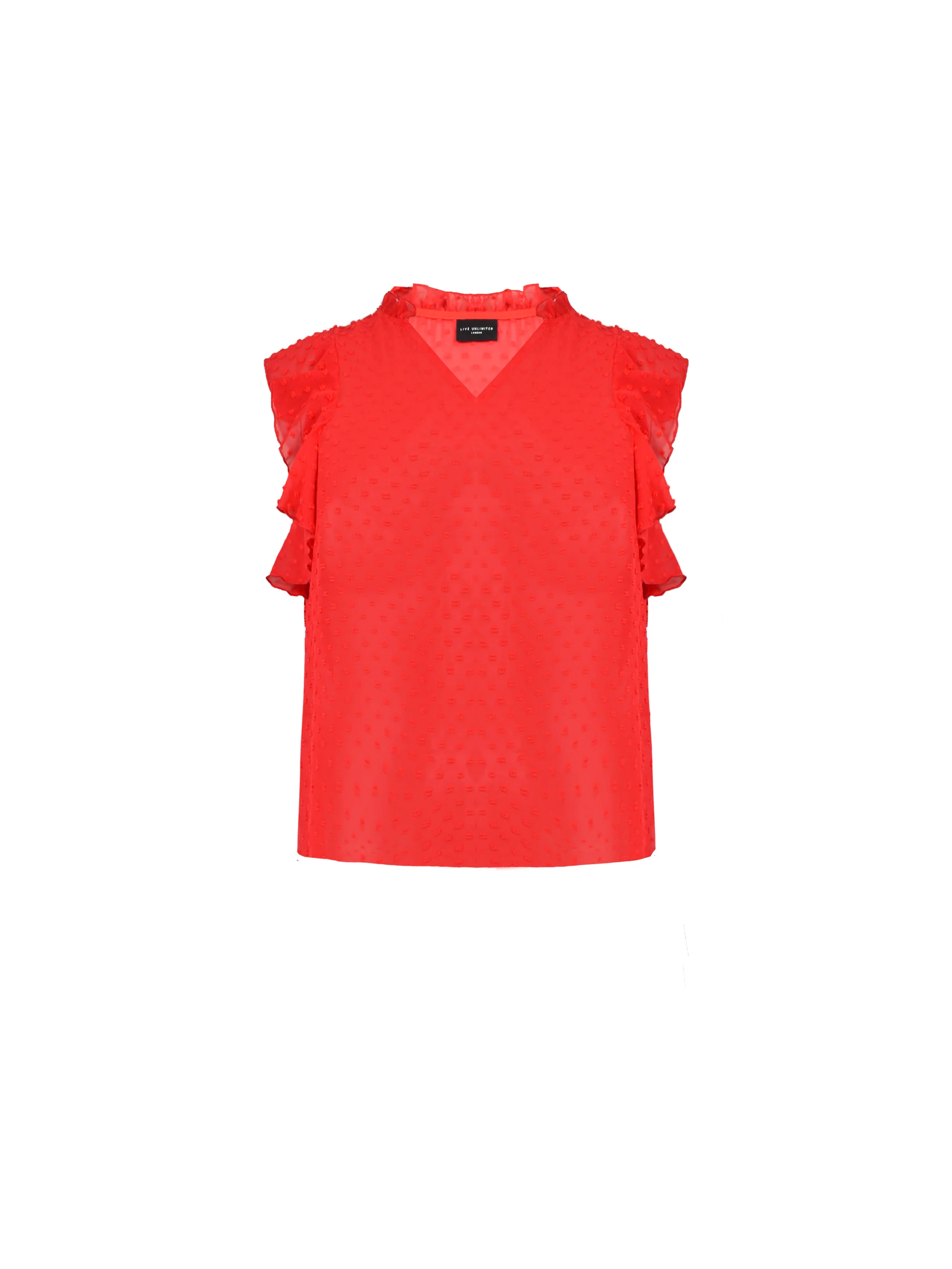 Red Dobby Ruffle Sleeve Blouse - Image 5