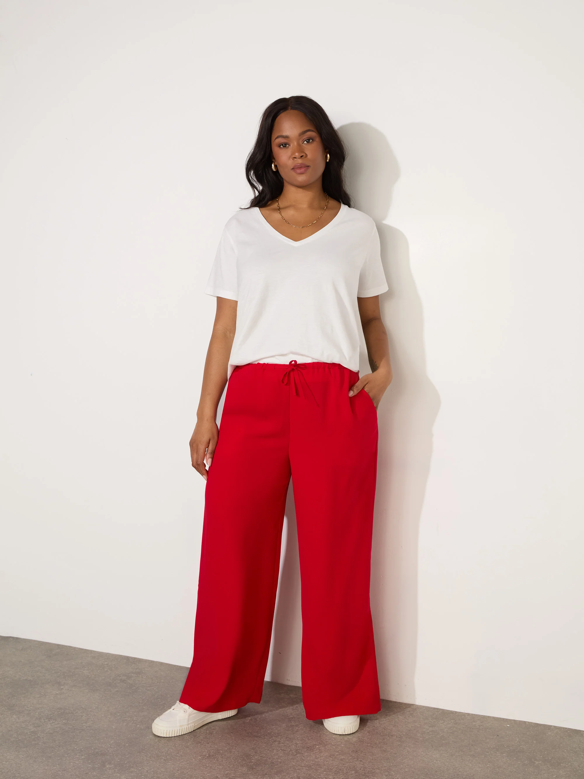 Red Drawstring Wide Leg Trouser - Image 3