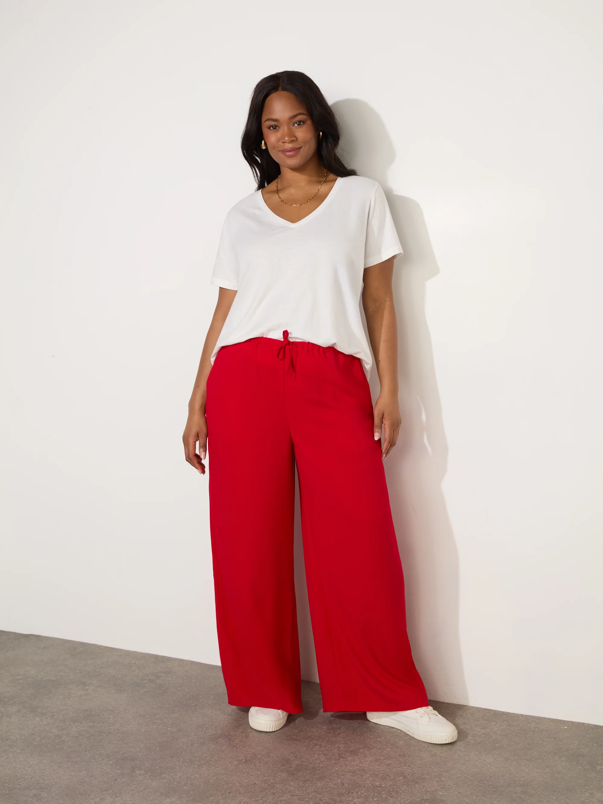 Red Drawstring Wide Leg Trouser - Image 4