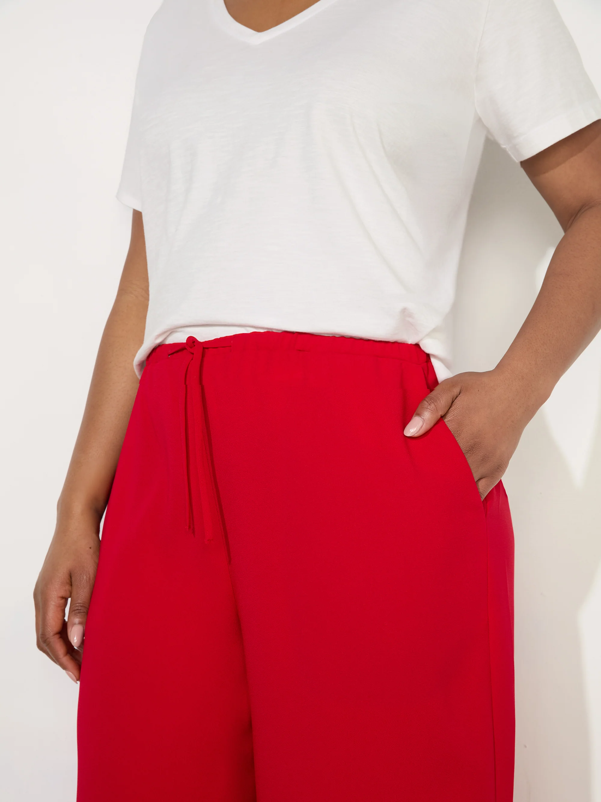 Red Drawstring Wide Leg Trouser - Image 5