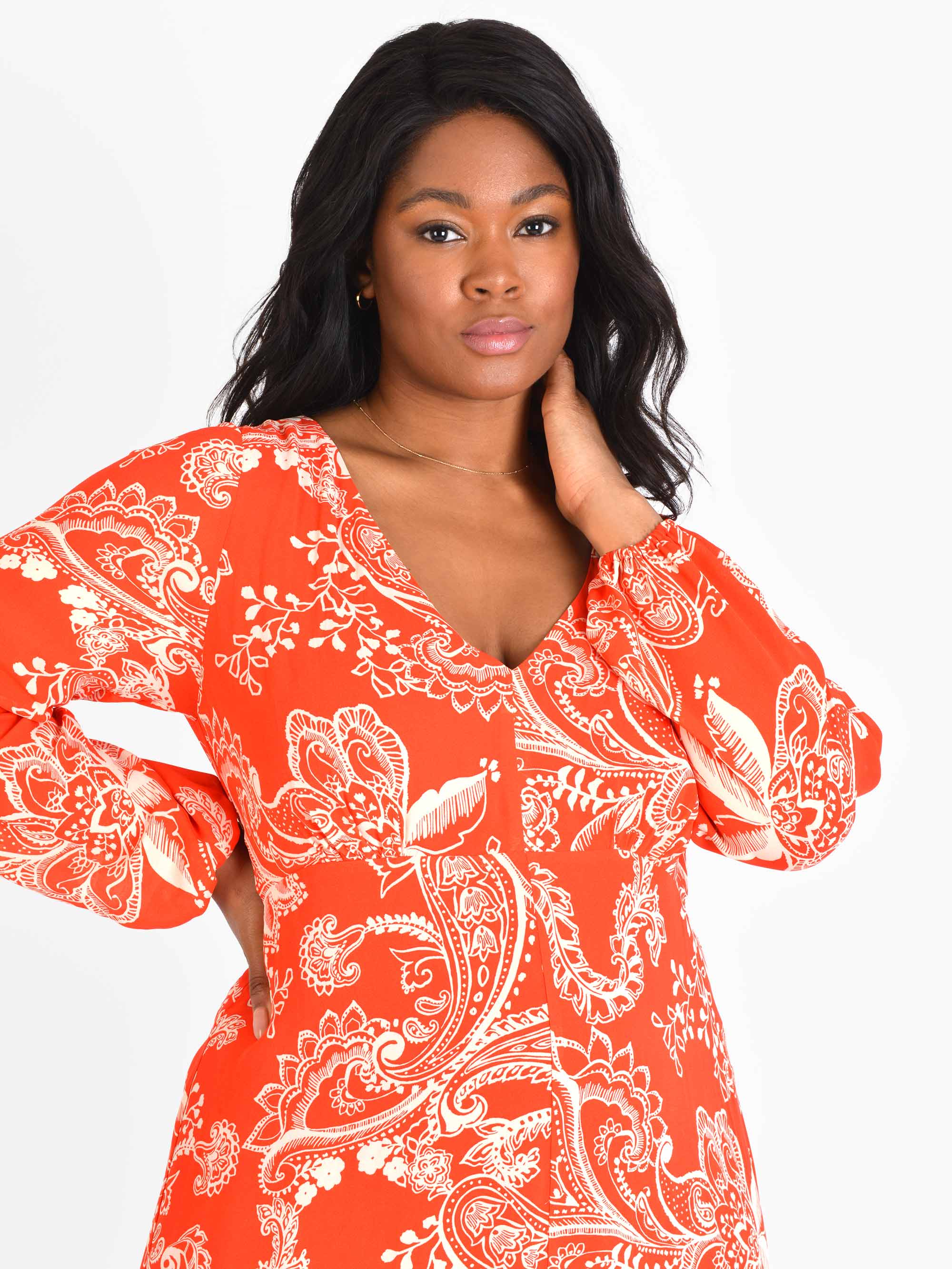 Red Floral Blouson Sleeve Maxi Dress - Image 6