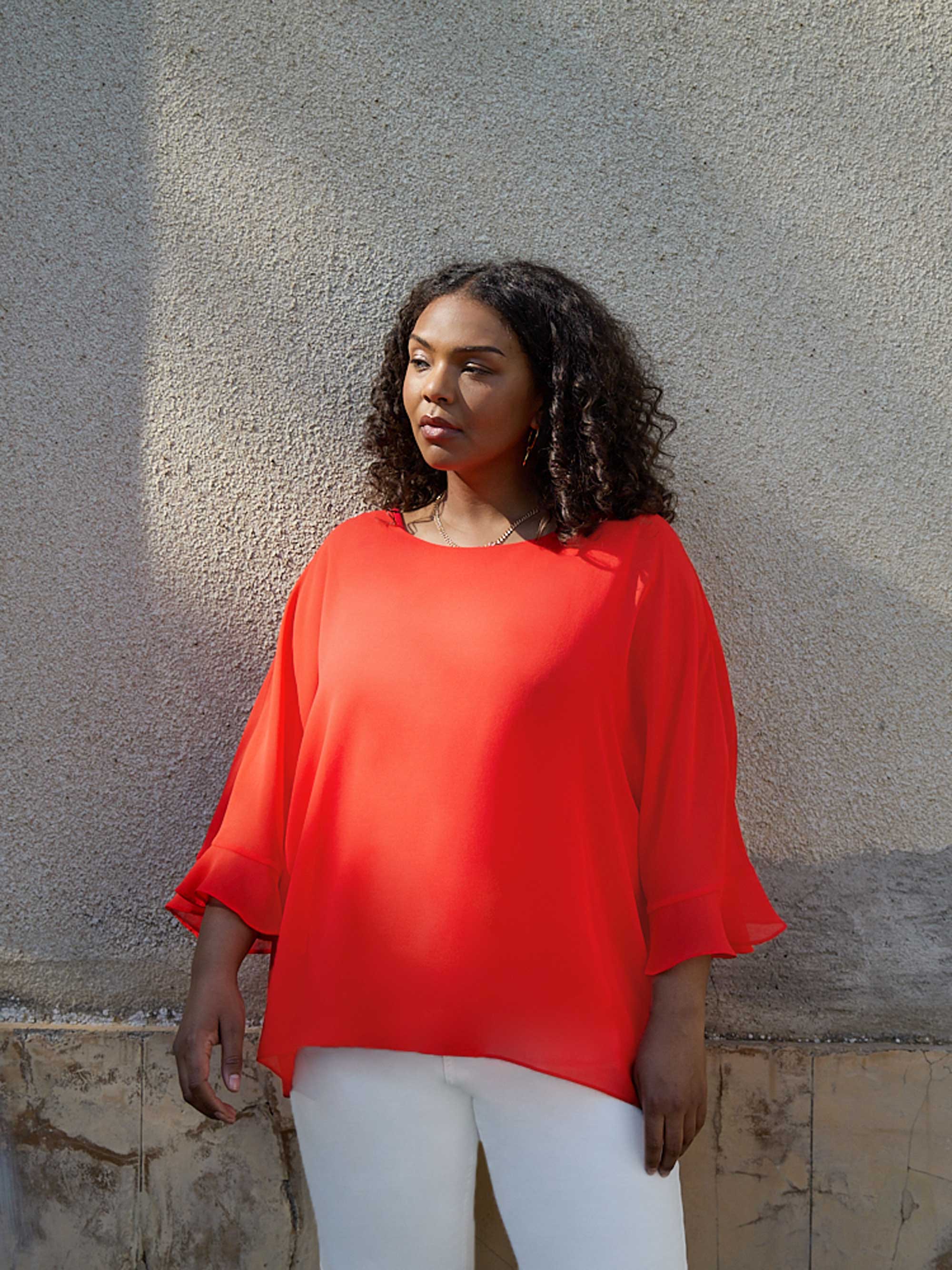 Red Flute Sleeve Overlay Top - Image 2