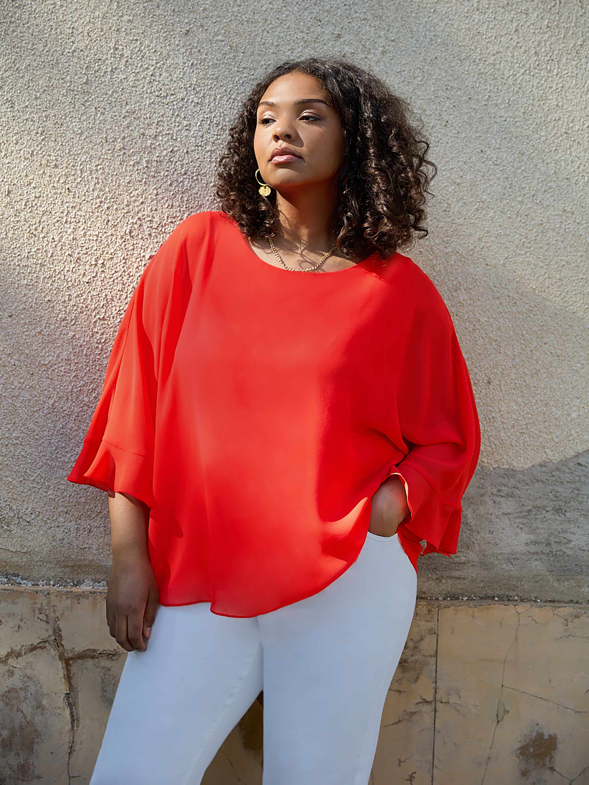 Red Flute Sleeve Overlay Top - Image 3