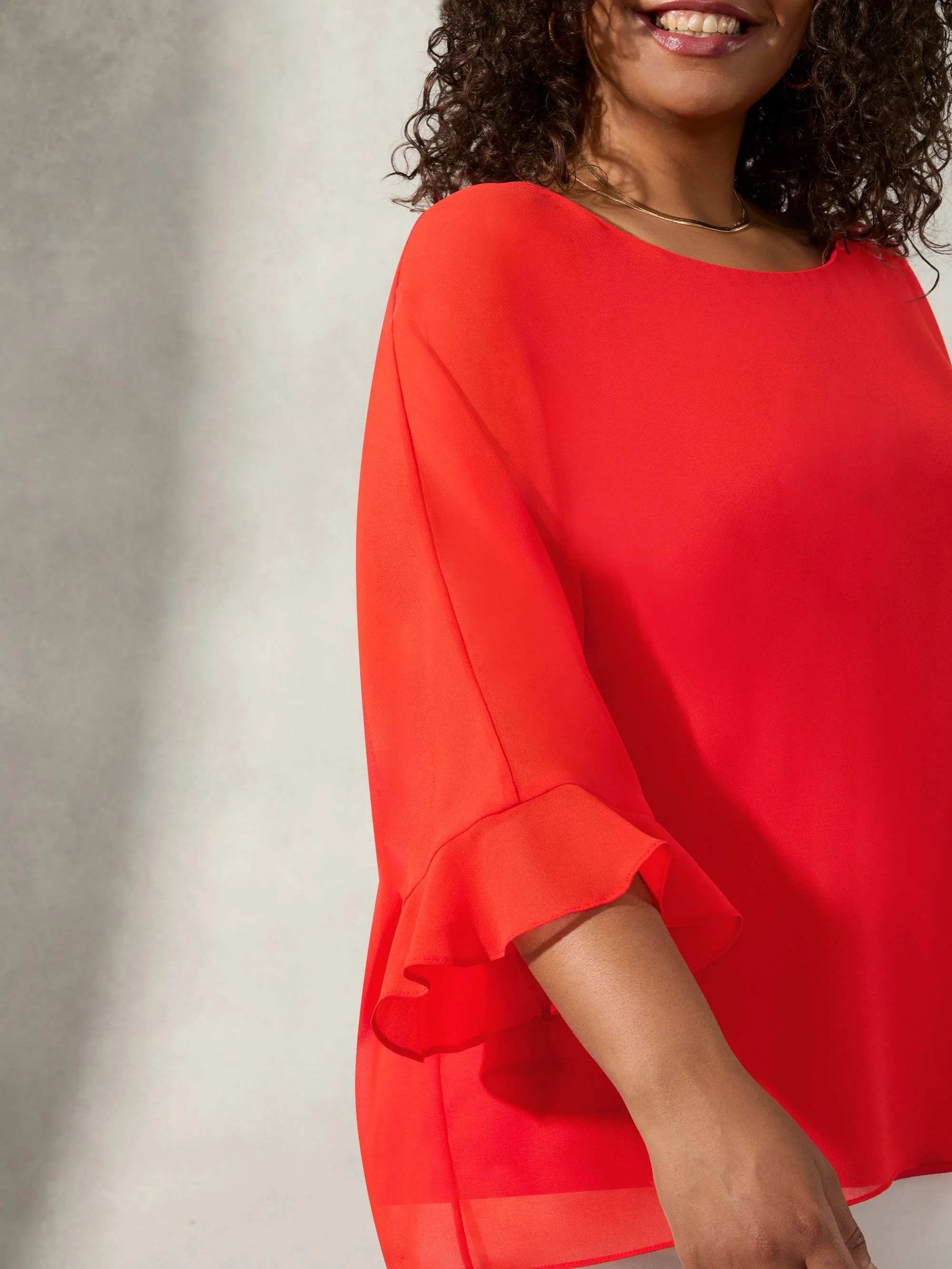 Red Flute Sleeve Overlay Top - Image 5