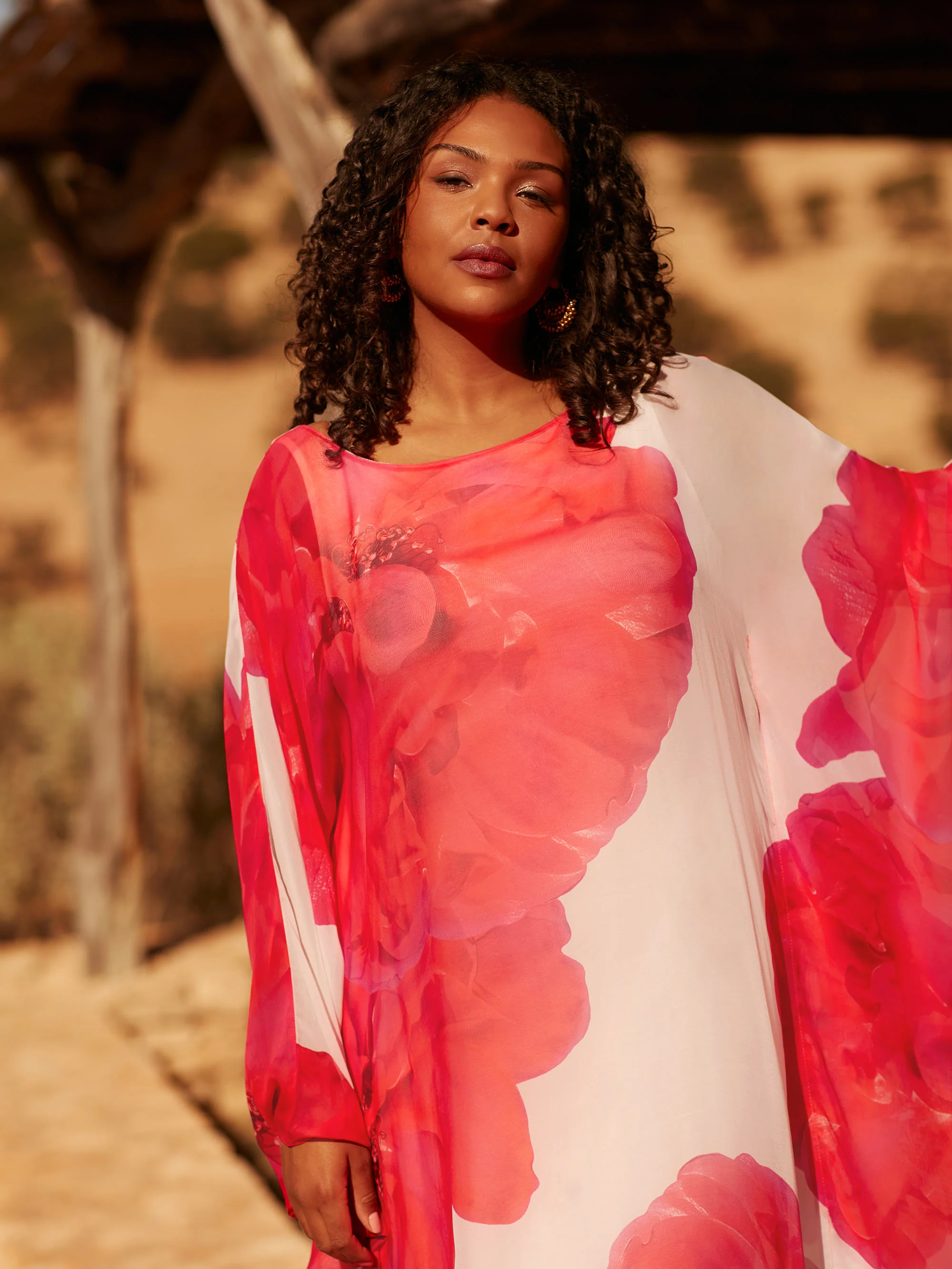 Red Floral Maxi Kaftan Dress - Image 2