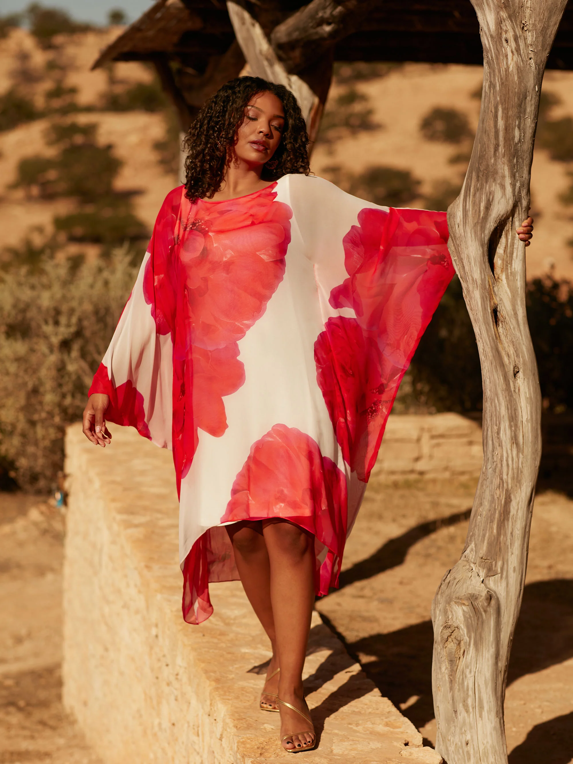 Red Floral Maxi Kaftan Dress - Image 3