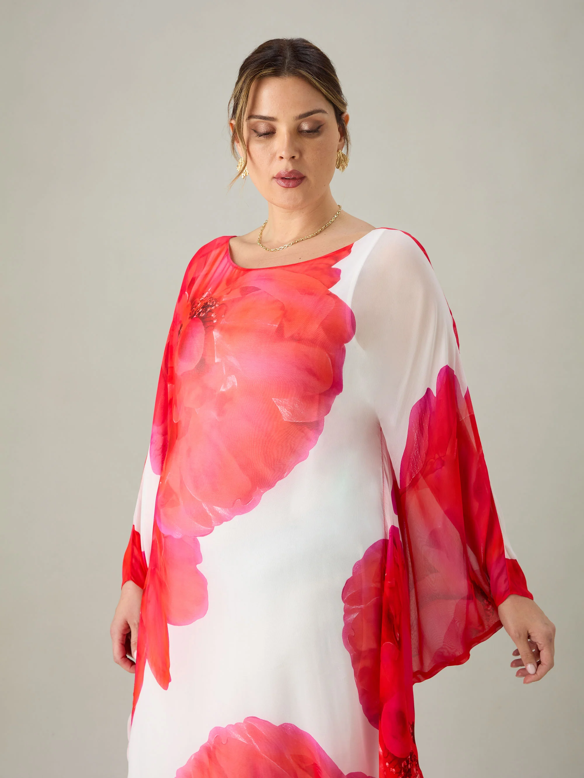 Red Floral Maxi Kaftan Dress - Image 5