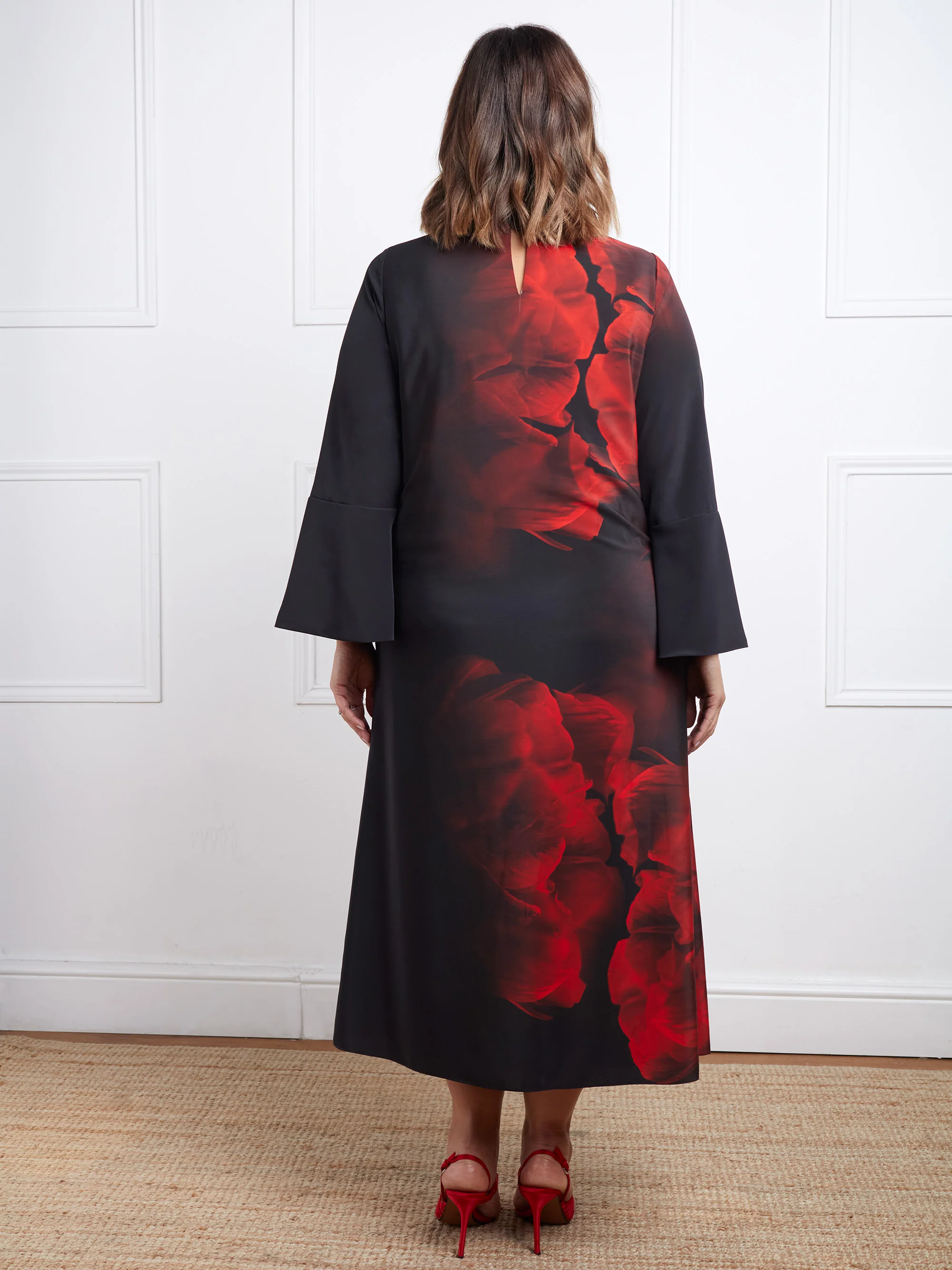 Red Floral Print Flared Sleeve Midaxi Dress - Image 10