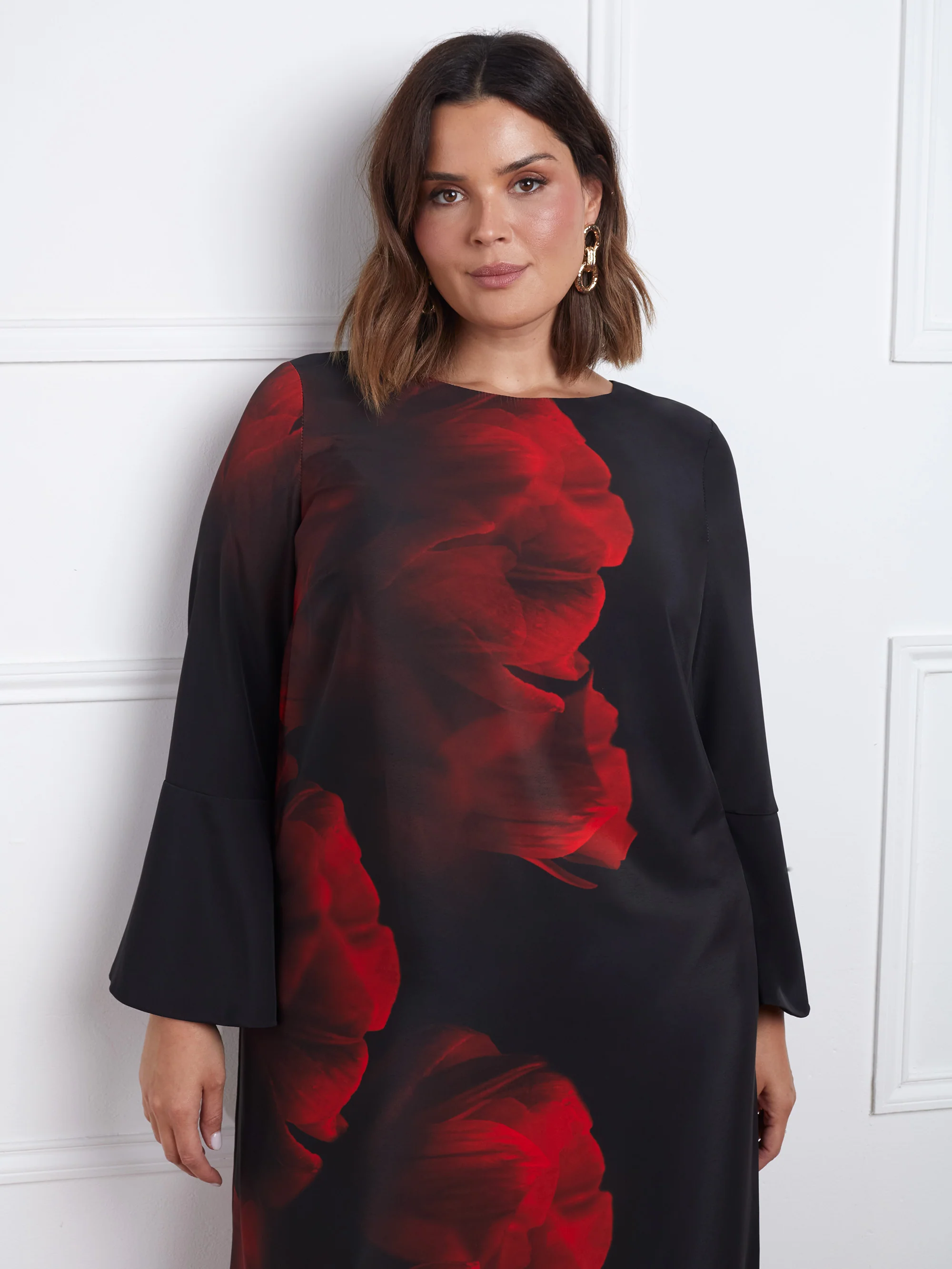 Red Floral Print Flared Sleeve Midaxi Dress - Image 11