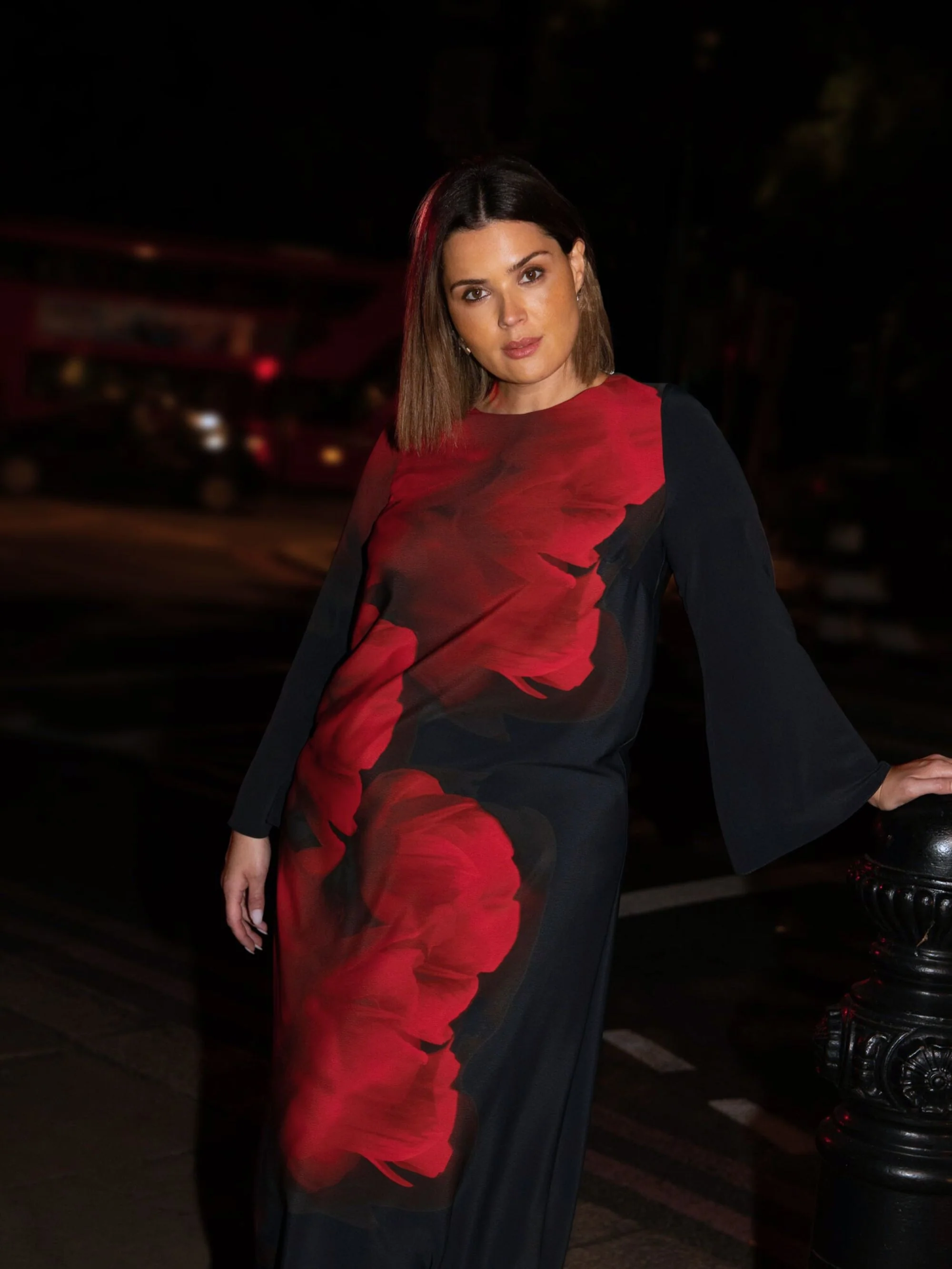 Red Floral Print Flared Sleeve Midaxi Dress - Image 3