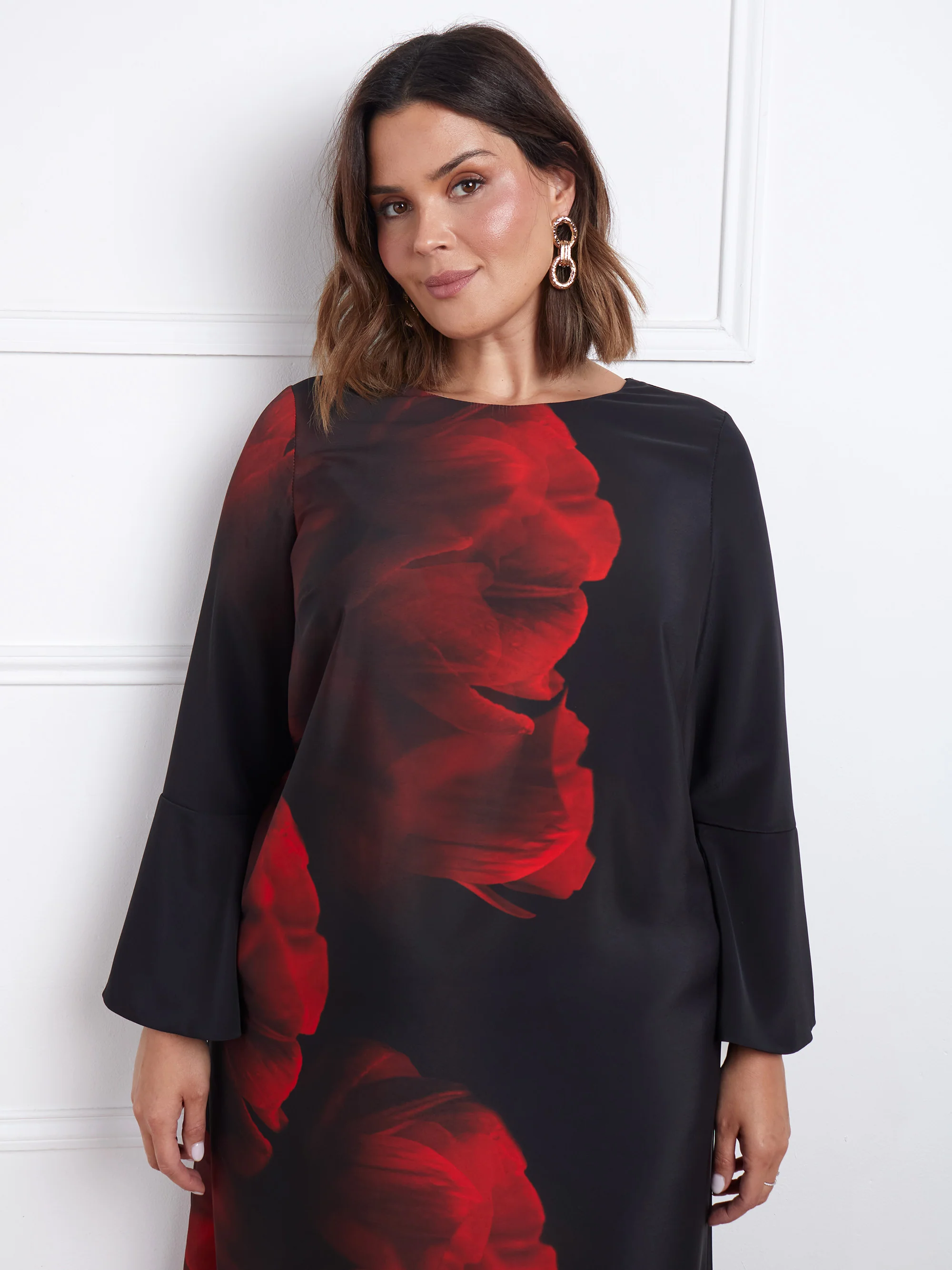 Red Floral Print Flared Sleeve Midaxi Dress - Image 8