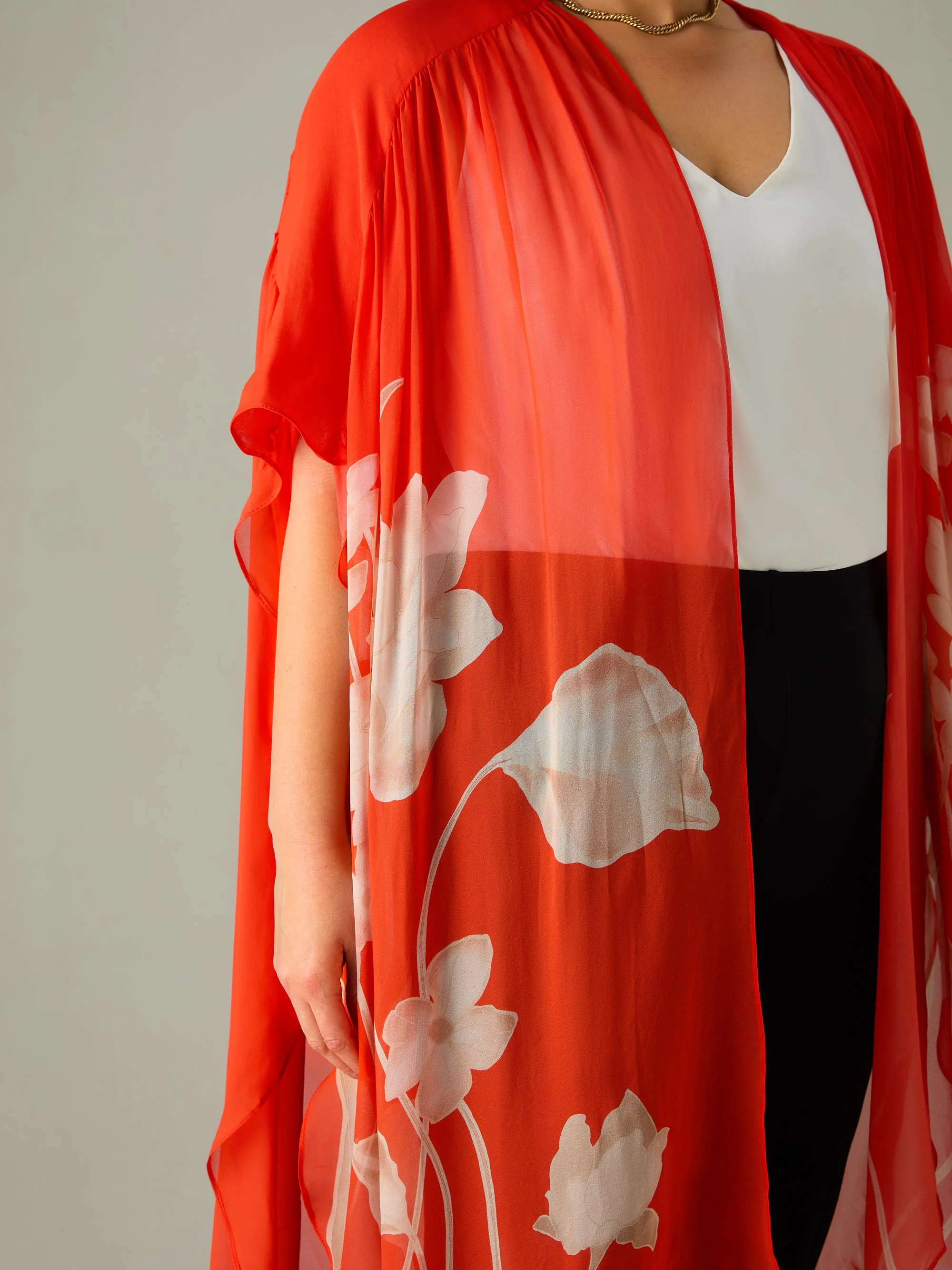 Red Floral Print Kimono - Image 3