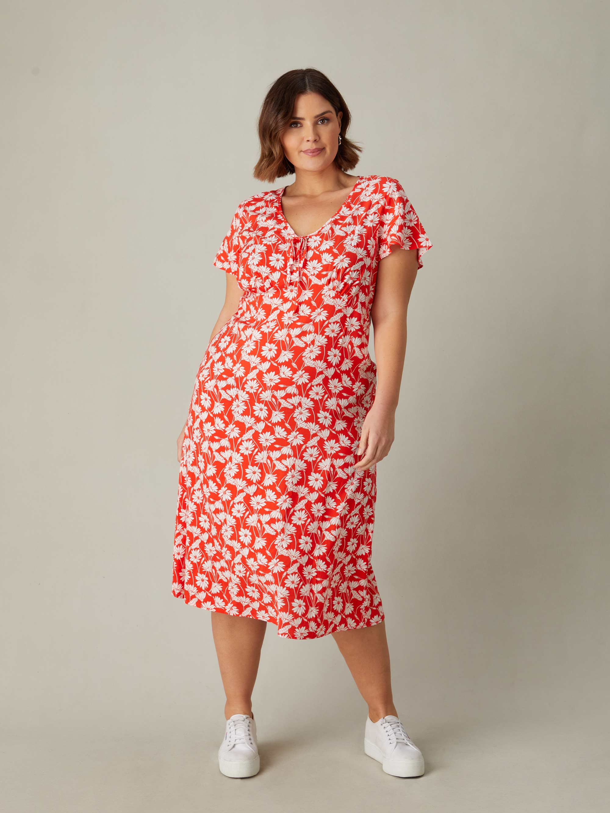 Red Floral Print Midi Tea Dress - Image 4