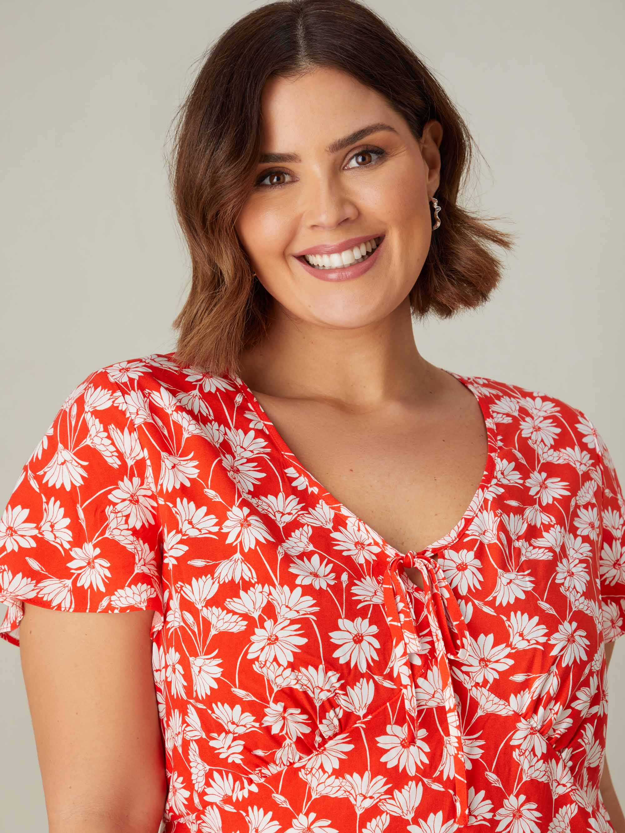 Red Floral Print Midi Tea Dress - Image 5